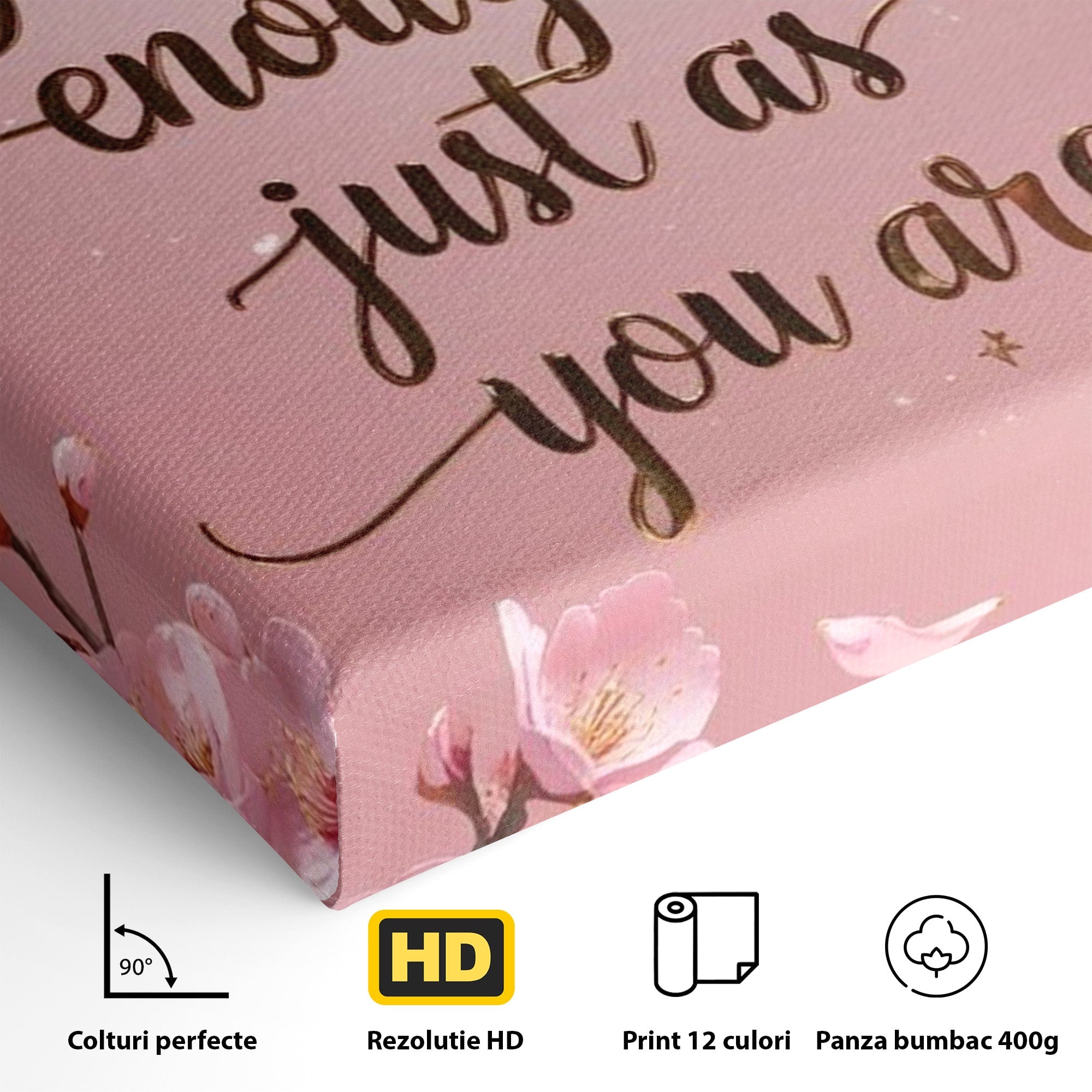 Tablou Canvas Premium LuxCanva® PI1374, Puterea de a fi Tu, Motivational, Flori, Text, Inspirational, Culori Vibrante, Living, Dormitor, Salon