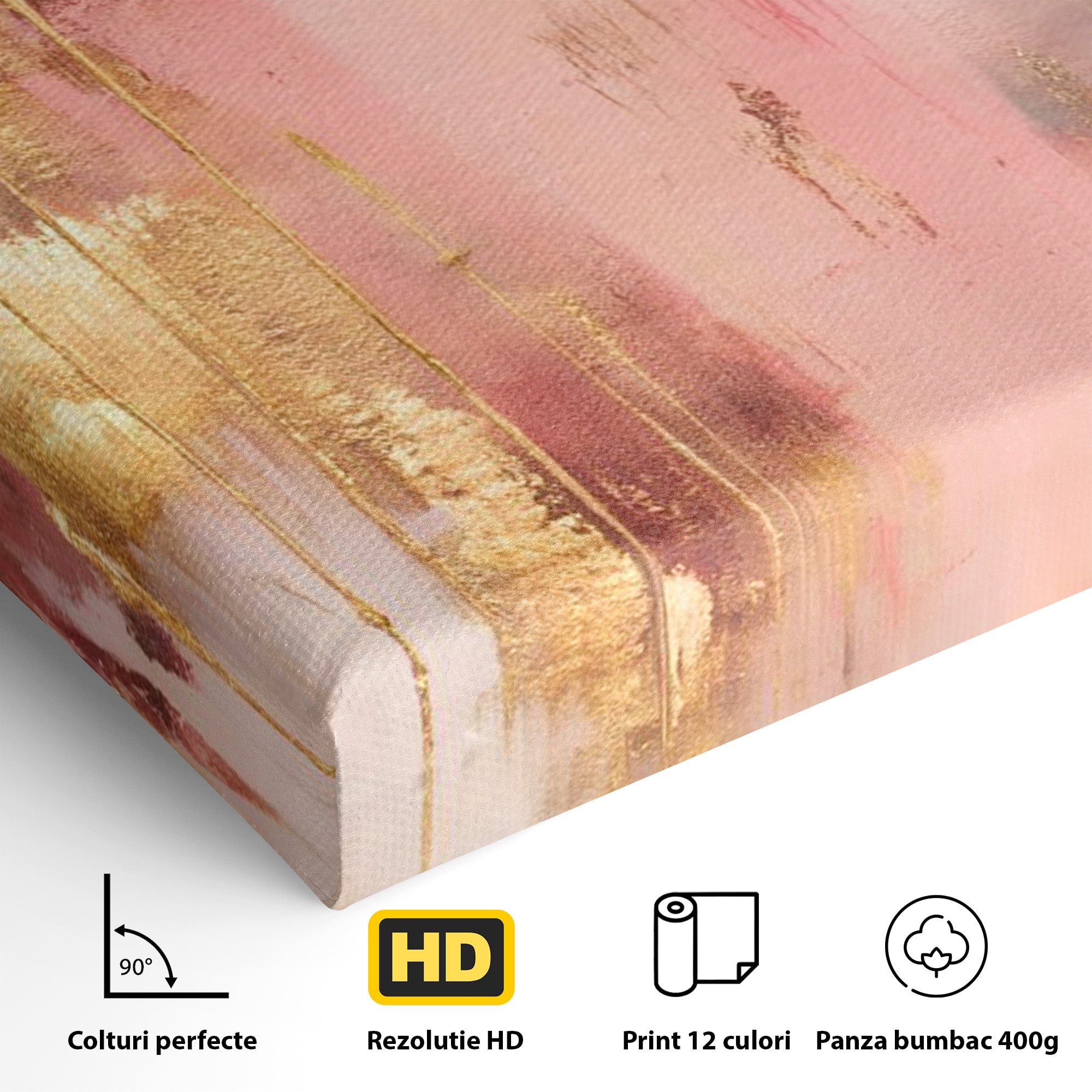 Tablou Canvas Premium LuxCanva® PI1375, Rasarit Roz Auriu, Abstract, Arta Contemporana, Lux, Modern, Culori Vibrante, Living, Dormitor, Salon