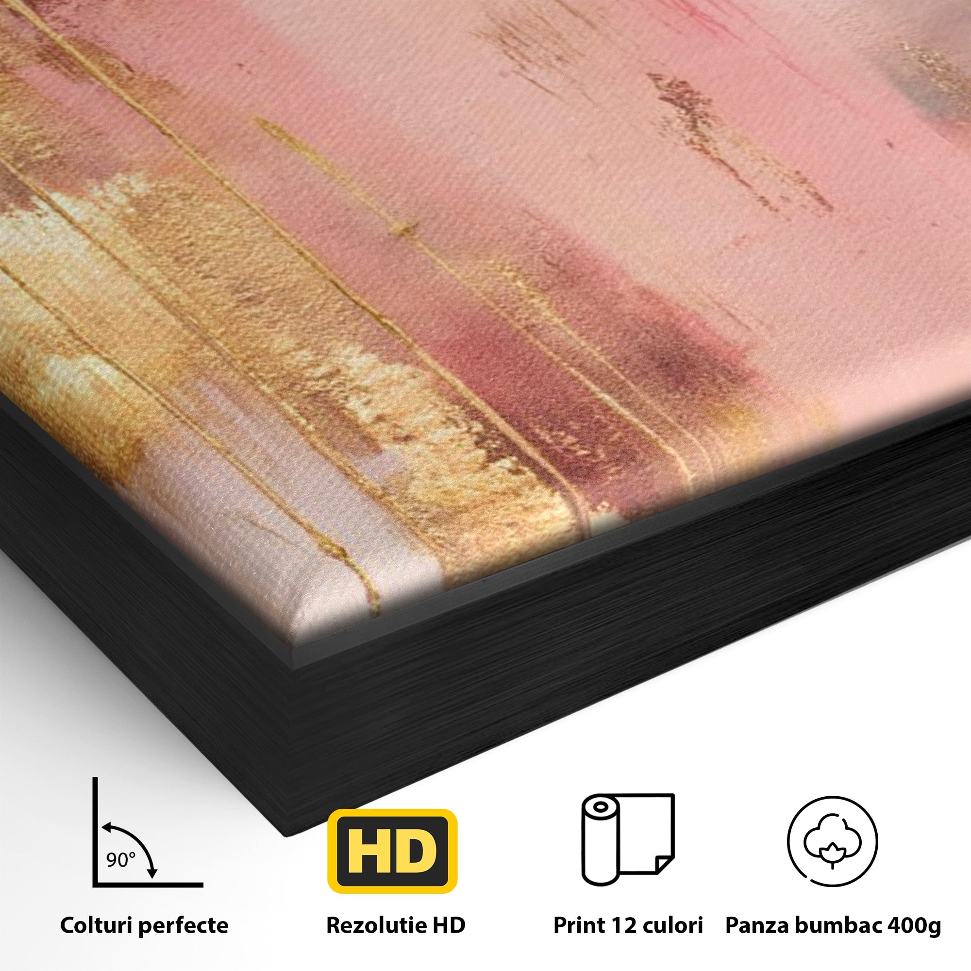 Tablou Canvas Premium LuxCanva® PI1375, Rasarit Roz Auriu, Abstract, Arta Contemporana, Lux, Modern, Culori Vibrante, Living, Dormitor, Salon