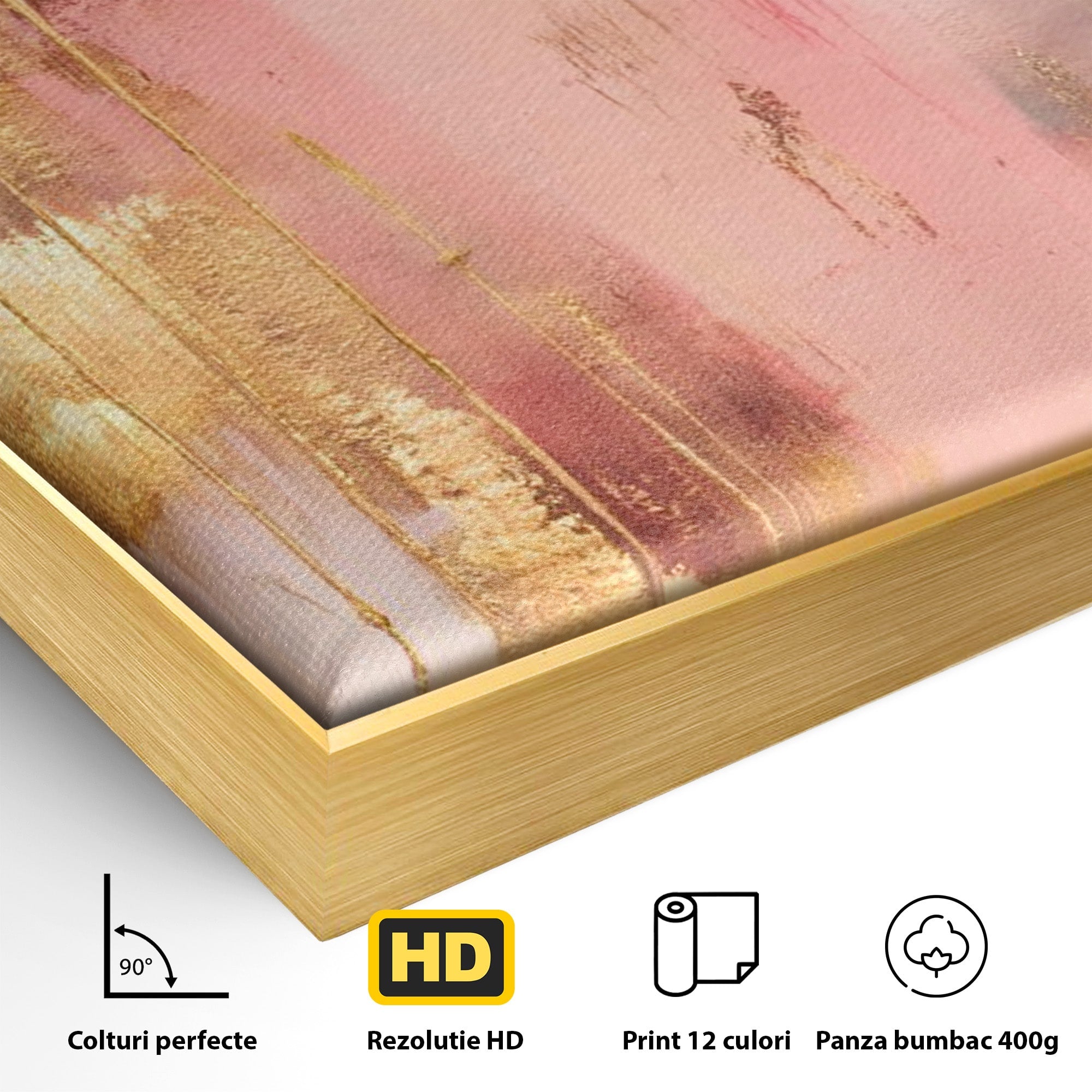 Tablou Canvas Premium LuxCanva® PI1375, Rasarit Roz Auriu, Abstract, Arta Contemporana, Lux, Modern, Culori Vibrante, Living, Dormitor, Salon