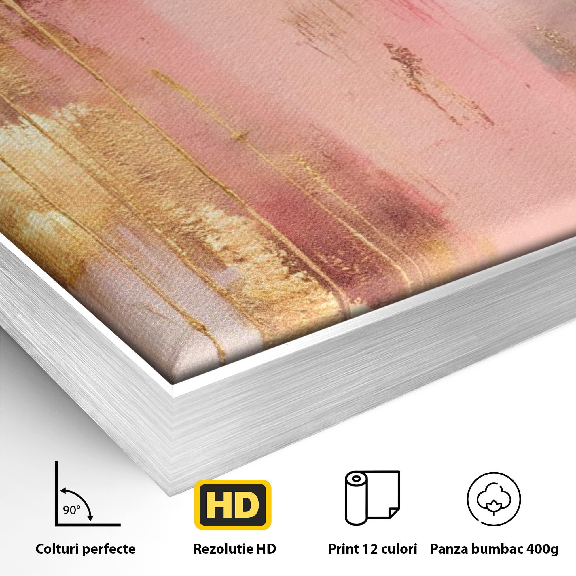 Tablou Canvas Premium LuxCanva® PI1375, Rasarit Roz Auriu, Abstract, Arta Contemporana, Lux, Modern, Culori Vibrante, Living, Dormitor, Salon