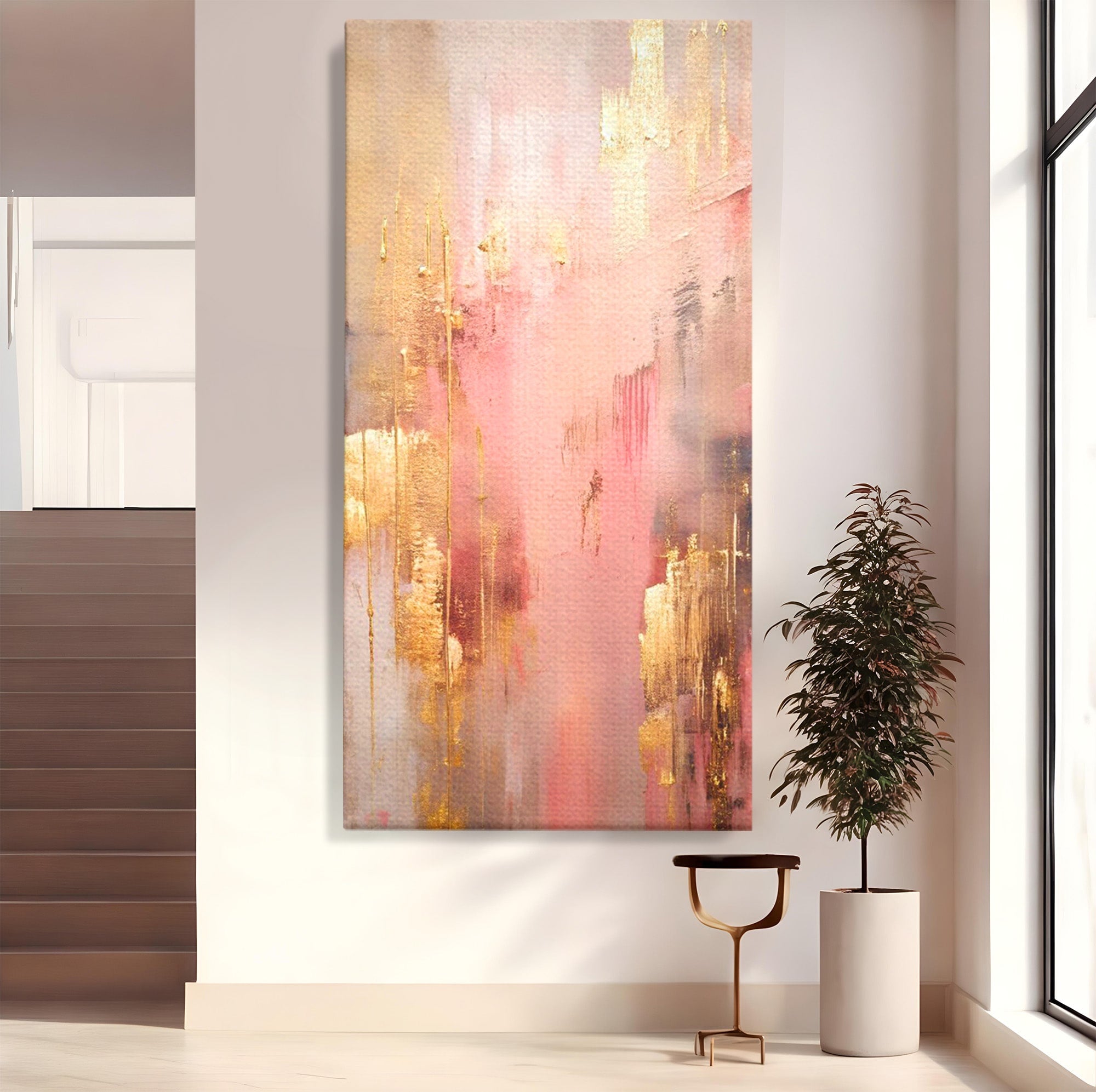 Tablou Canvas Premium LuxCanva® PI1375, Rasarit Roz Auriu, Abstract, Arta Contemporana, Lux, Modern, Culori Vibrante, Living, Dormitor, Salon