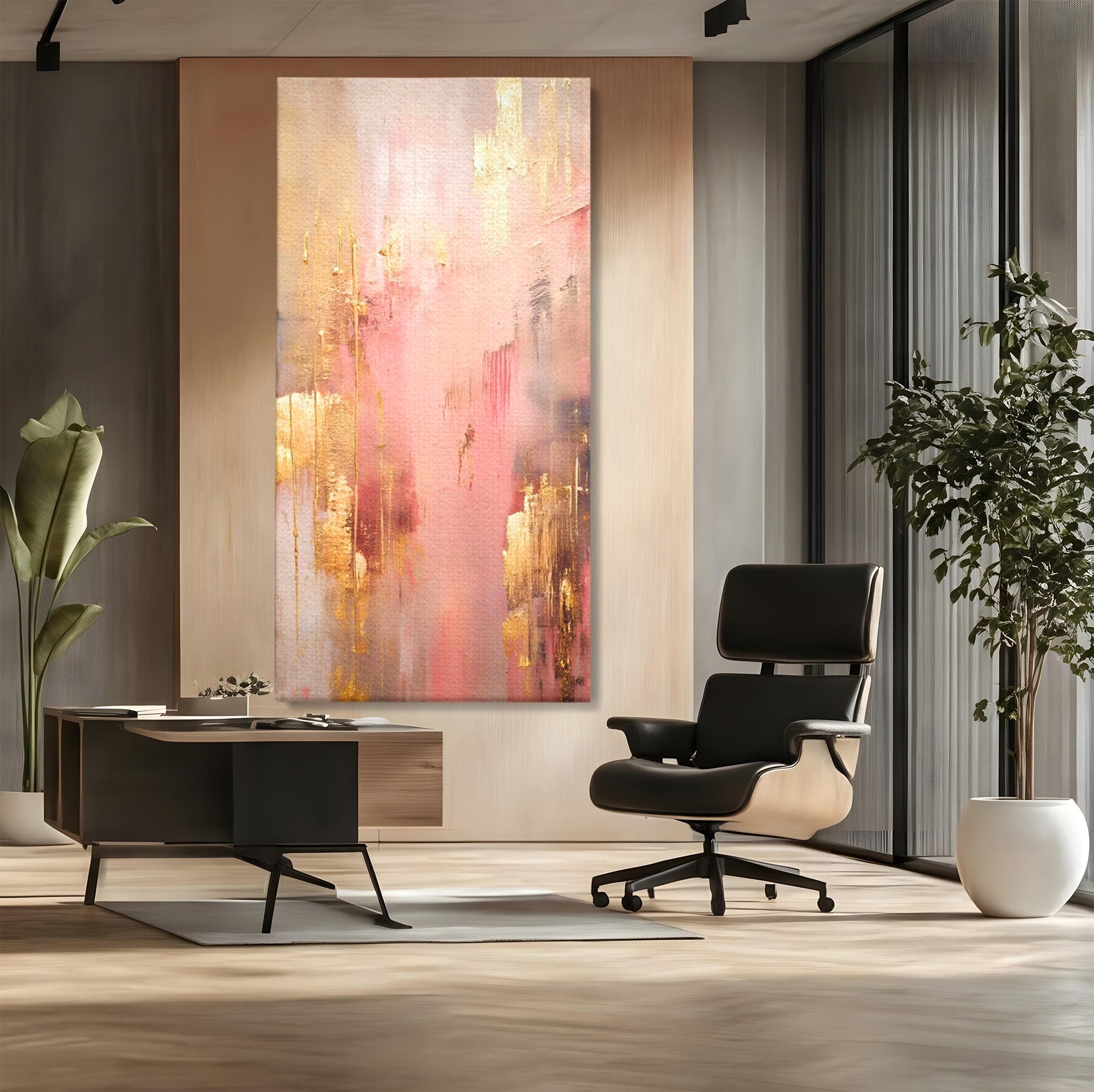 Tablou Canvas Premium LuxCanva® PI1375, Rasarit Roz Auriu, Abstract, Arta Contemporana, Lux, Modern, Culori Vibrante, Living, Dormitor, Salon