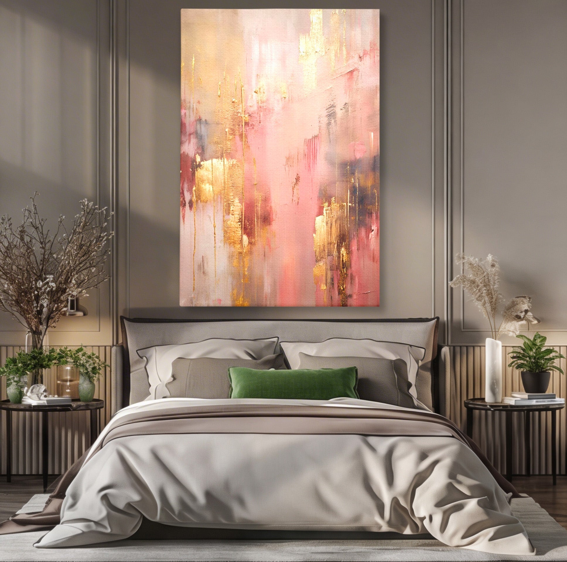 Tablou Canvas Premium LuxCanva® PI1375, Rasarit Roz Auriu, Abstract, Arta Contemporana, Lux, Modern, Culori Vibrante, Living, Dormitor, Salon