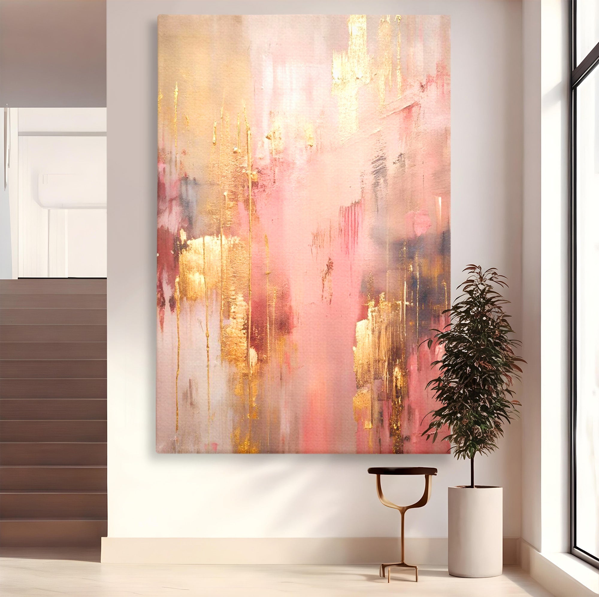 Tablou Canvas Premium LuxCanva® PI1375, Rasarit Roz Auriu, Abstract, Arta Contemporana, Lux, Modern, Culori Vibrante, Living, Dormitor, Salon