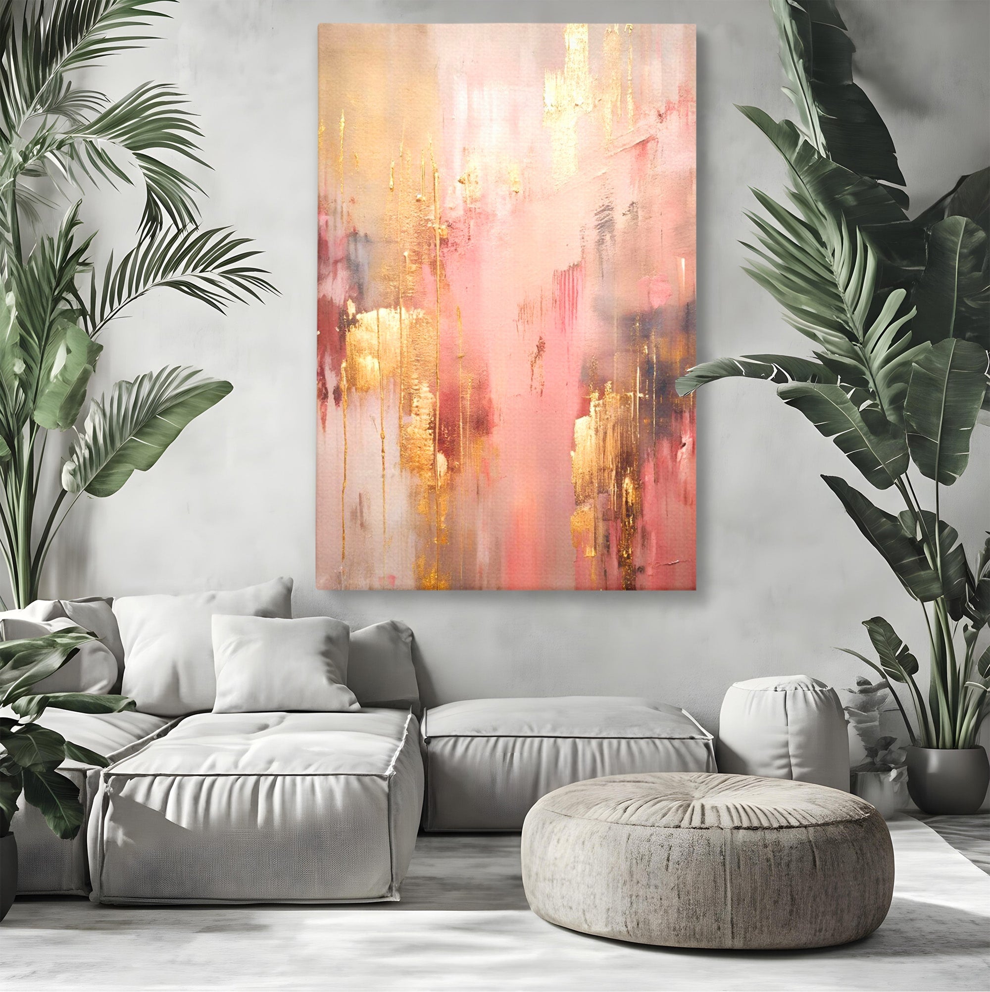Tablou Canvas Premium LuxCanva® PI1375, Rasarit Roz Auriu, Abstract, Arta Contemporana, Lux, Modern, Culori Vibrante, Living, Dormitor, Salon