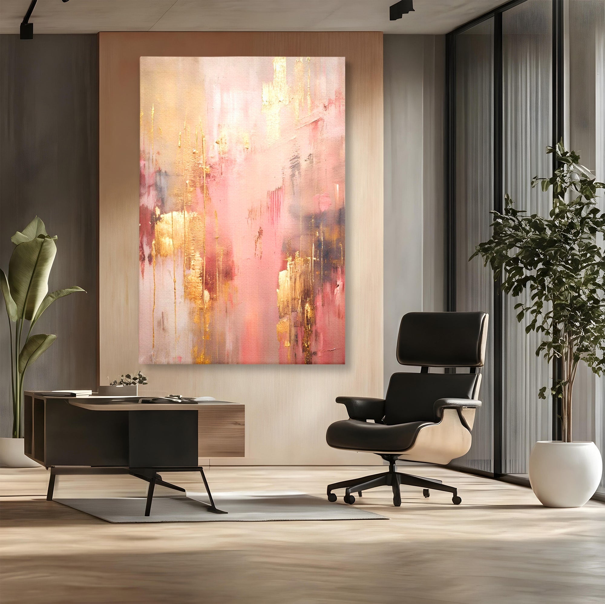 Tablou Canvas Premium LuxCanva® PI1375, Rasarit Roz Auriu, Abstract, Arta Contemporana, Lux, Modern, Culori Vibrante, Living, Dormitor, Salon