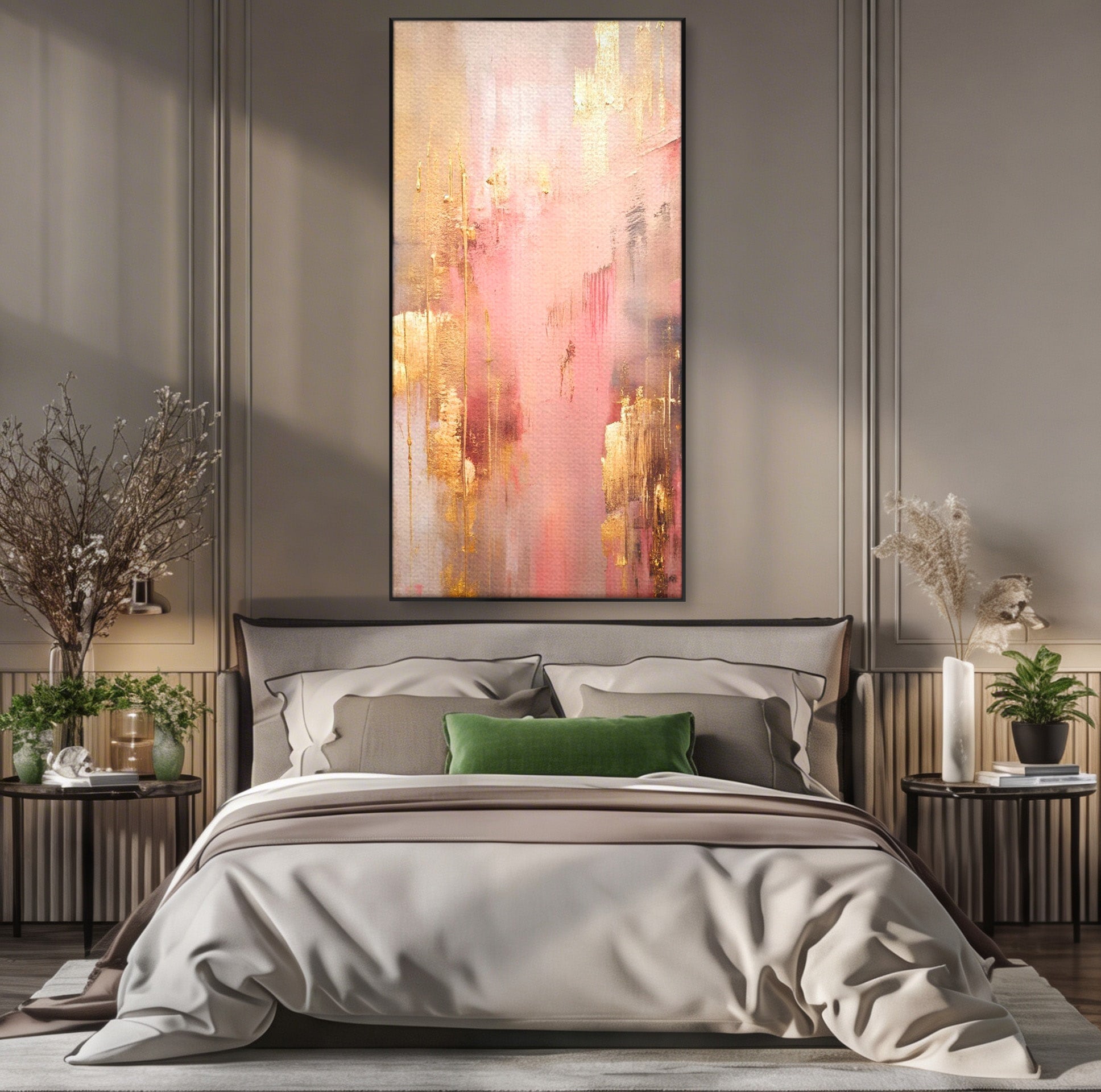Tablou Canvas Premium LuxCanva® PI1375, Rasarit Roz Auriu, Abstract, Arta Contemporana, Lux, Modern, Culori Vibrante, Living, Dormitor, Salon