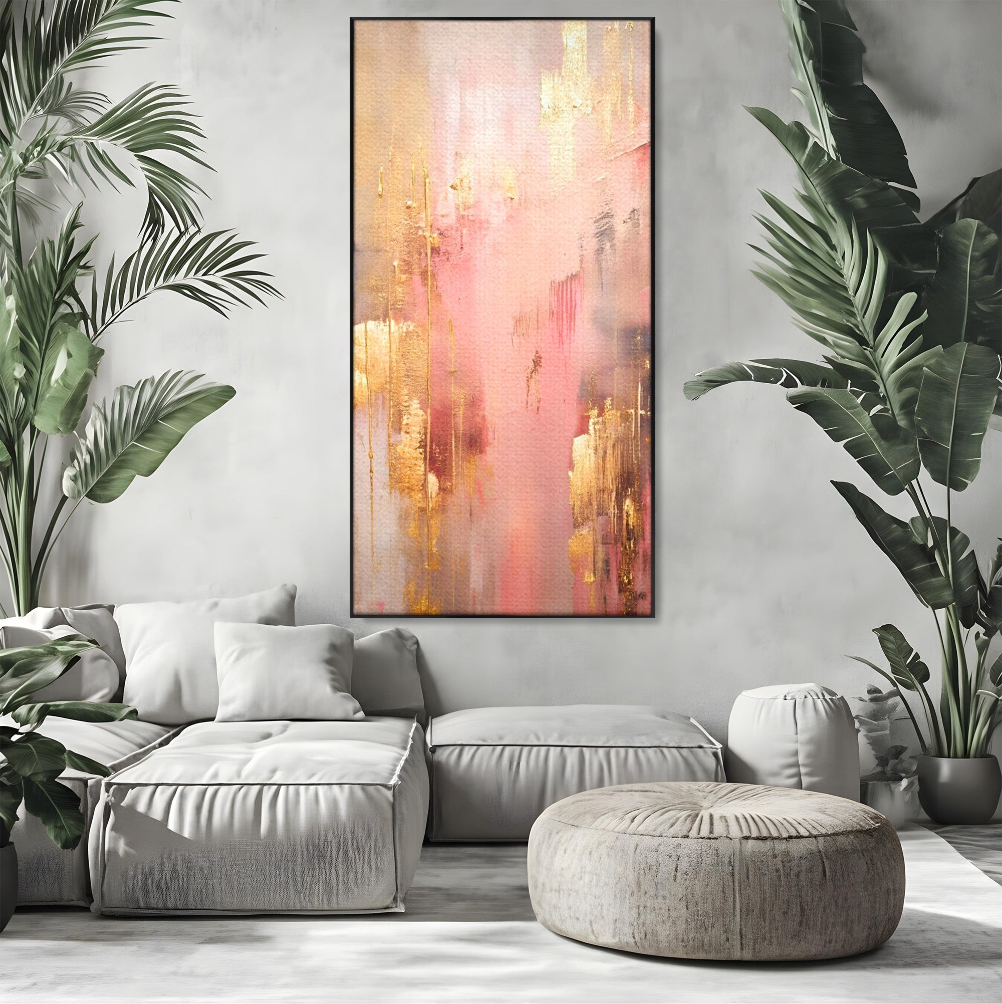 Tablou Canvas Premium LuxCanva® PI1375, Rasarit Roz Auriu, Abstract, Arta Contemporana, Lux, Modern, Culori Vibrante, Living, Dormitor, Salon