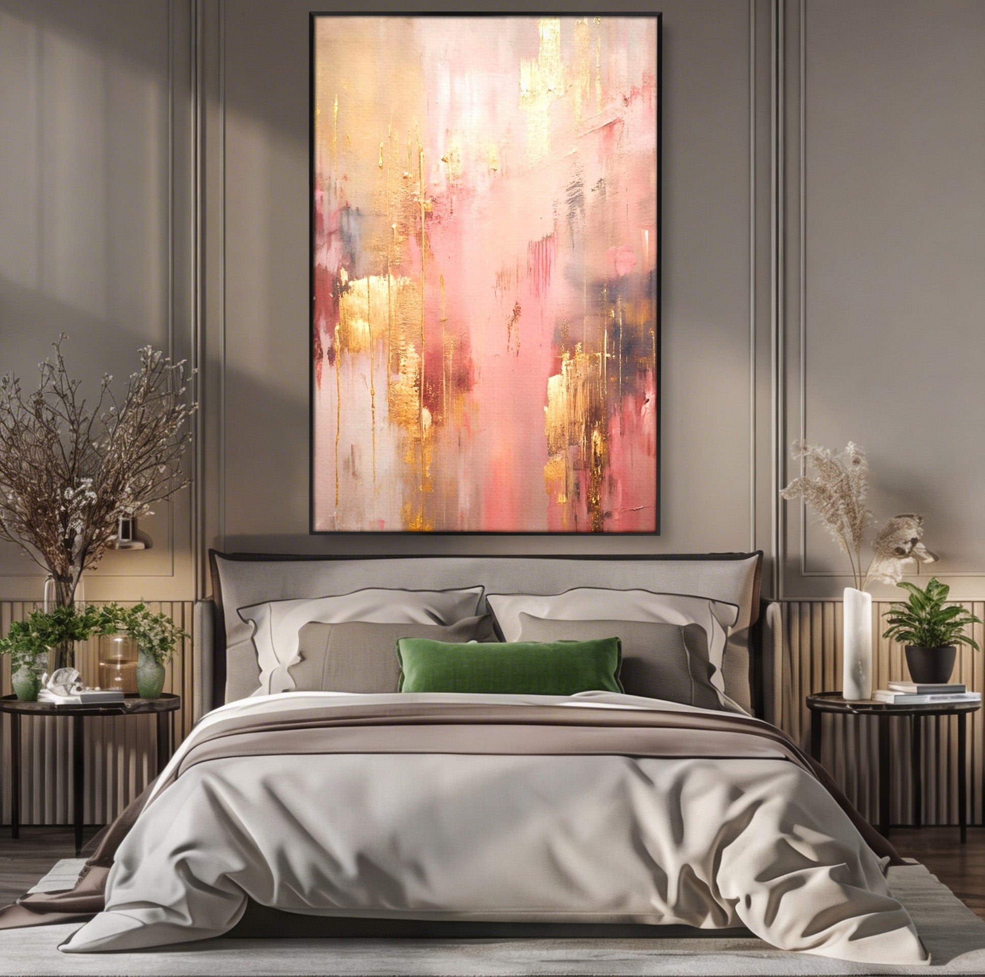 Tablou Canvas Premium LuxCanva® PI1375, Rasarit Roz Auriu, Abstract, Arta Contemporana, Lux, Modern, Culori Vibrante, Living, Dormitor, Salon