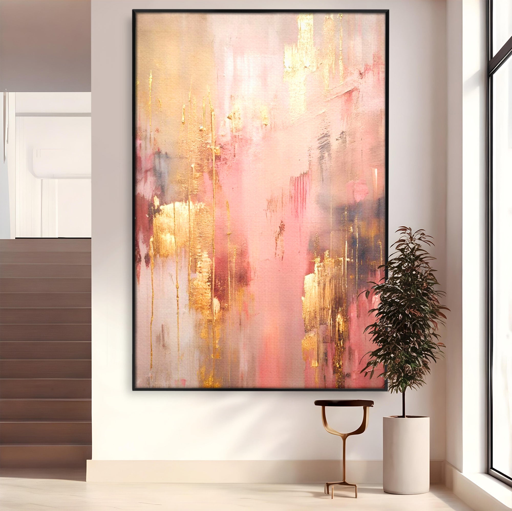 Tablou Canvas Premium LuxCanva® PI1375, Rasarit Roz Auriu, Abstract, Arta Contemporana, Lux, Modern, Culori Vibrante, Living, Dormitor, Salon