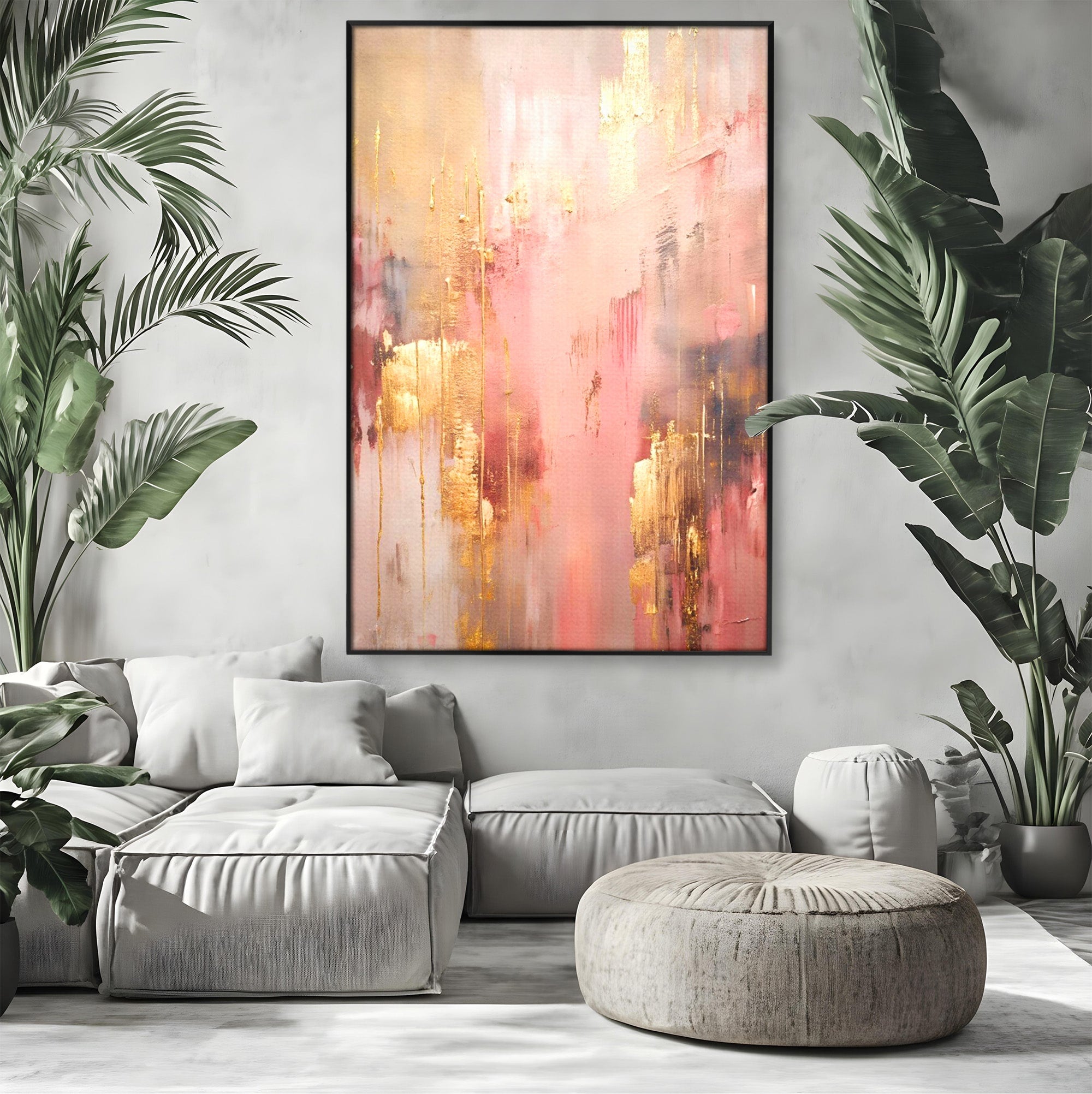 Tablou Canvas Premium LuxCanva® PI1375, Rasarit Roz Auriu, Abstract, Arta Contemporana, Lux, Modern, Culori Vibrante, Living, Dormitor, Salon
