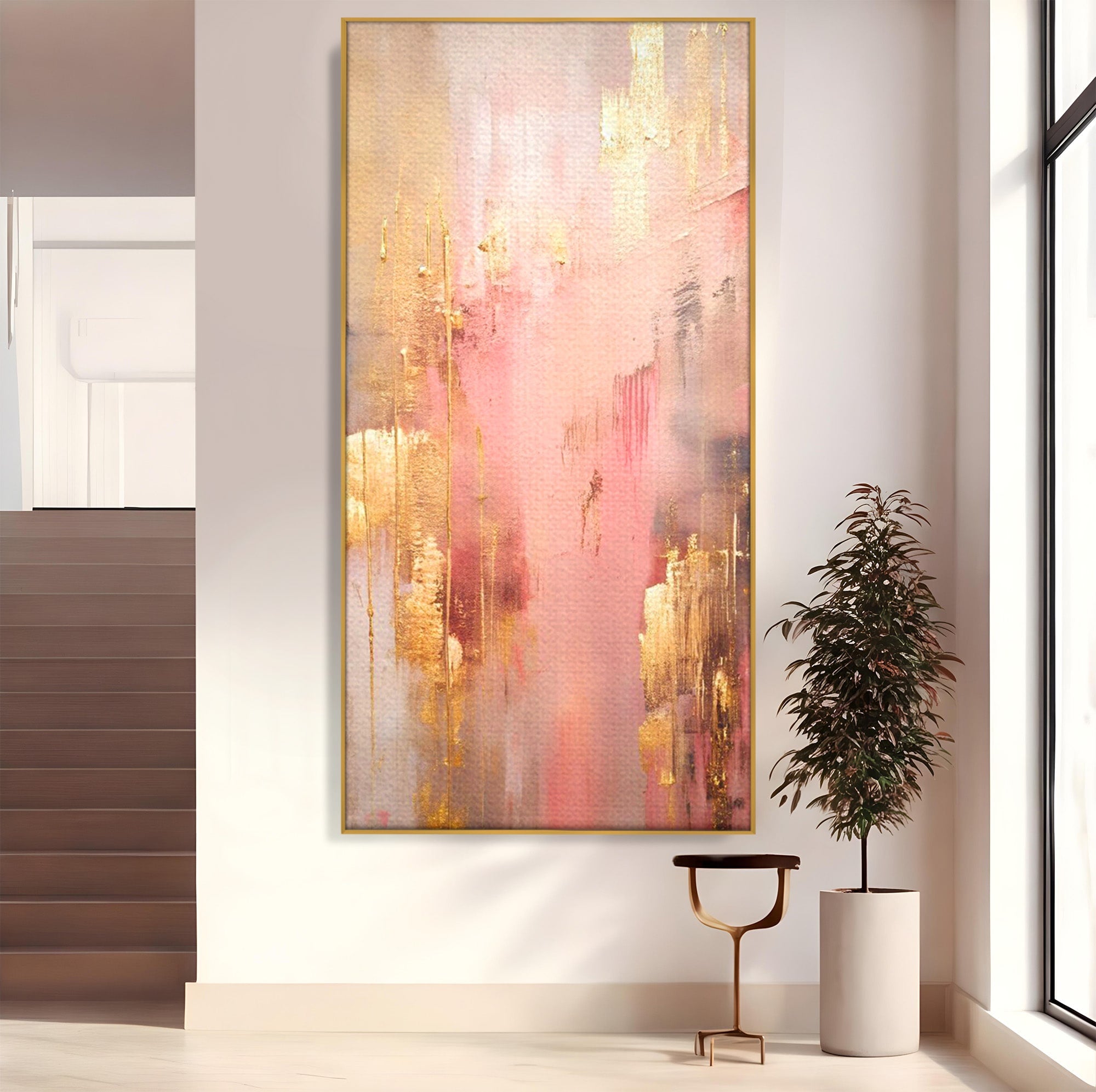 Tablou Canvas Premium LuxCanva® PI1375, Rasarit Roz Auriu, Abstract, Arta Contemporana, Lux, Modern, Culori Vibrante, Living, Dormitor, Salon
