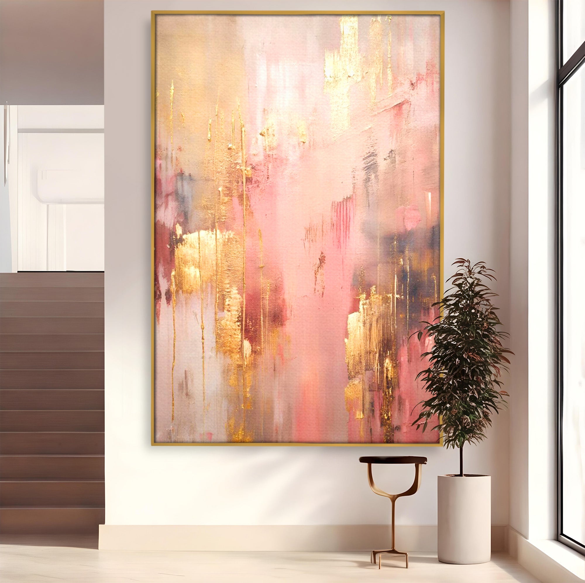 Tablou Canvas Premium LuxCanva® PI1375, Rasarit Roz Auriu, Abstract, Arta Contemporana, Lux, Modern, Culori Vibrante, Living, Dormitor, Salon