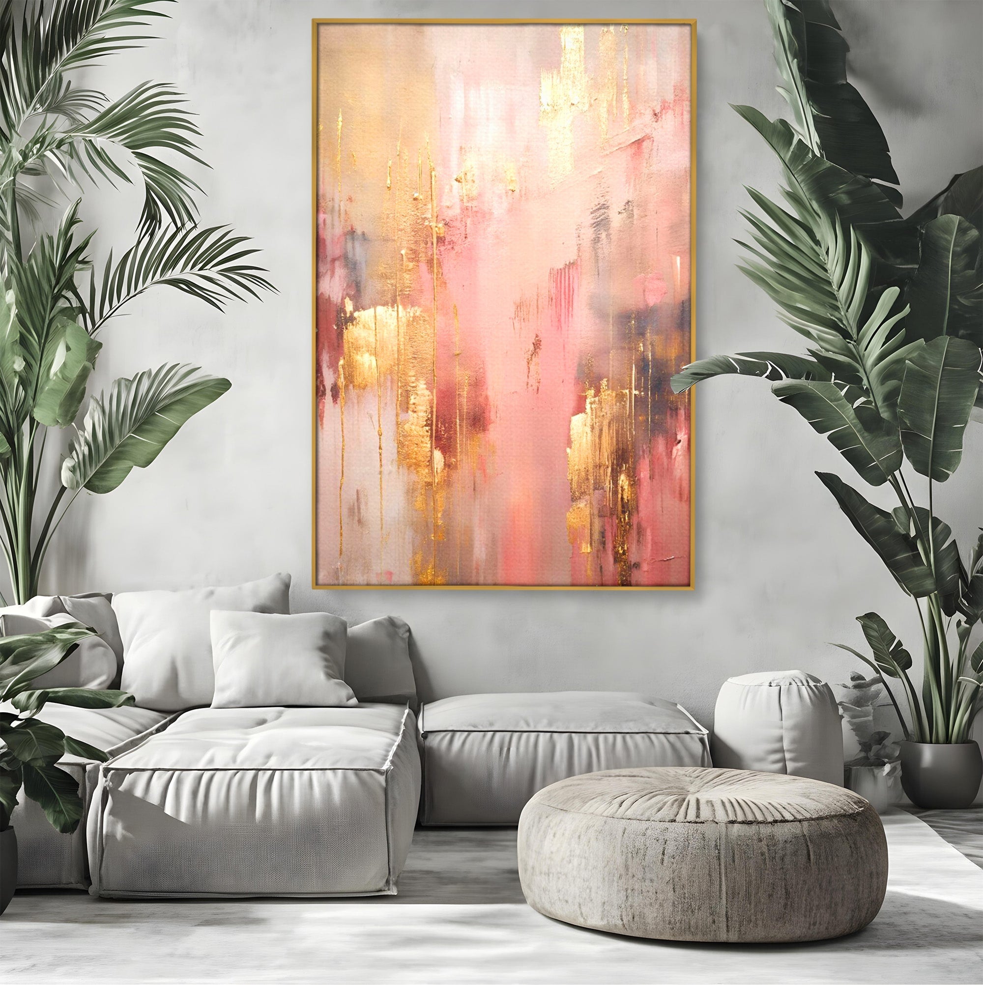 Tablou Canvas Premium LuxCanva® PI1375, Rasarit Roz Auriu, Abstract, Arta Contemporana, Lux, Modern, Culori Vibrante, Living, Dormitor, Salon