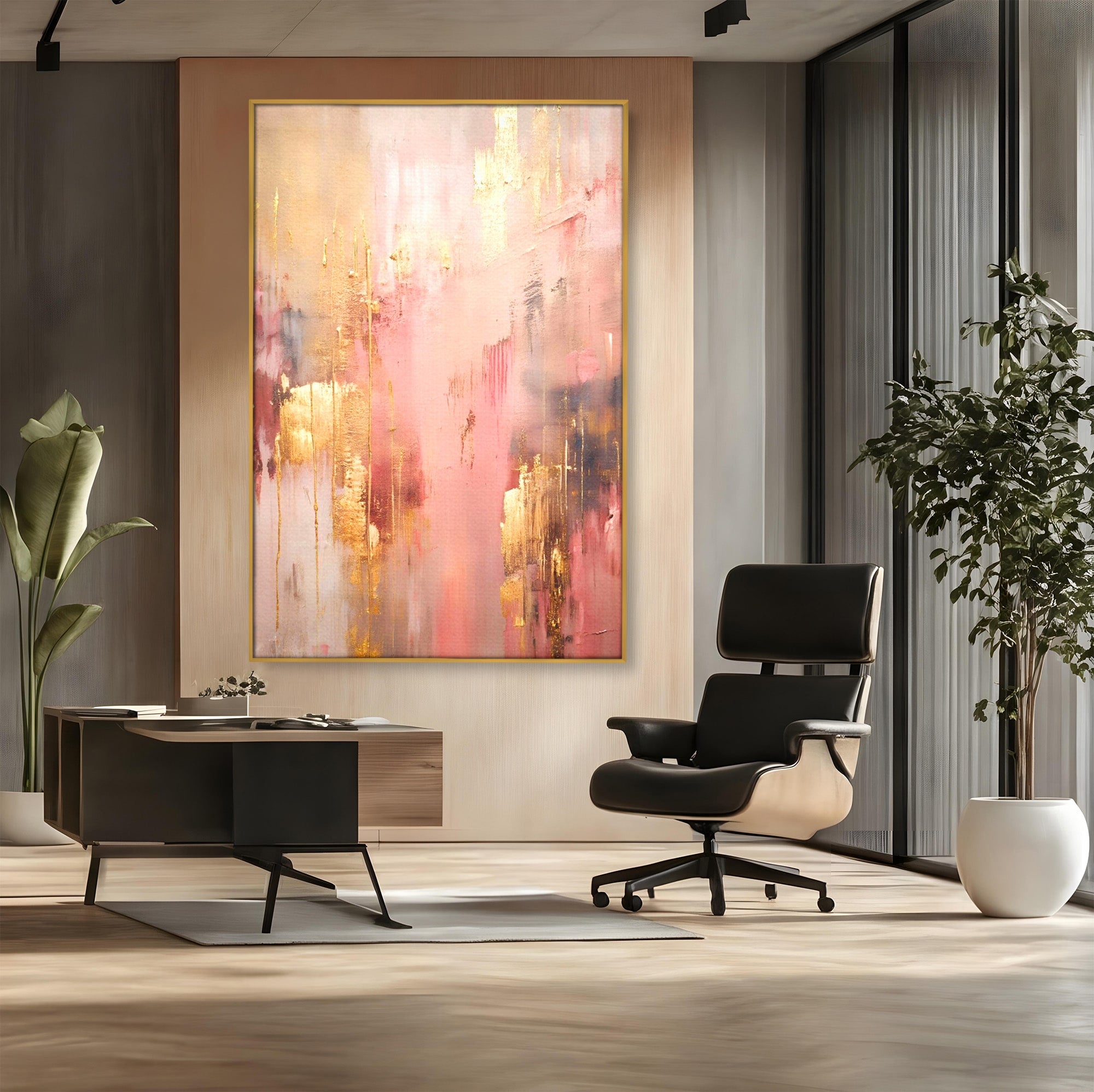 Tablou Canvas Premium LuxCanva® PI1375, Rasarit Roz Auriu, Abstract, Arta Contemporana, Lux, Modern, Culori Vibrante, Living, Dormitor, Salon