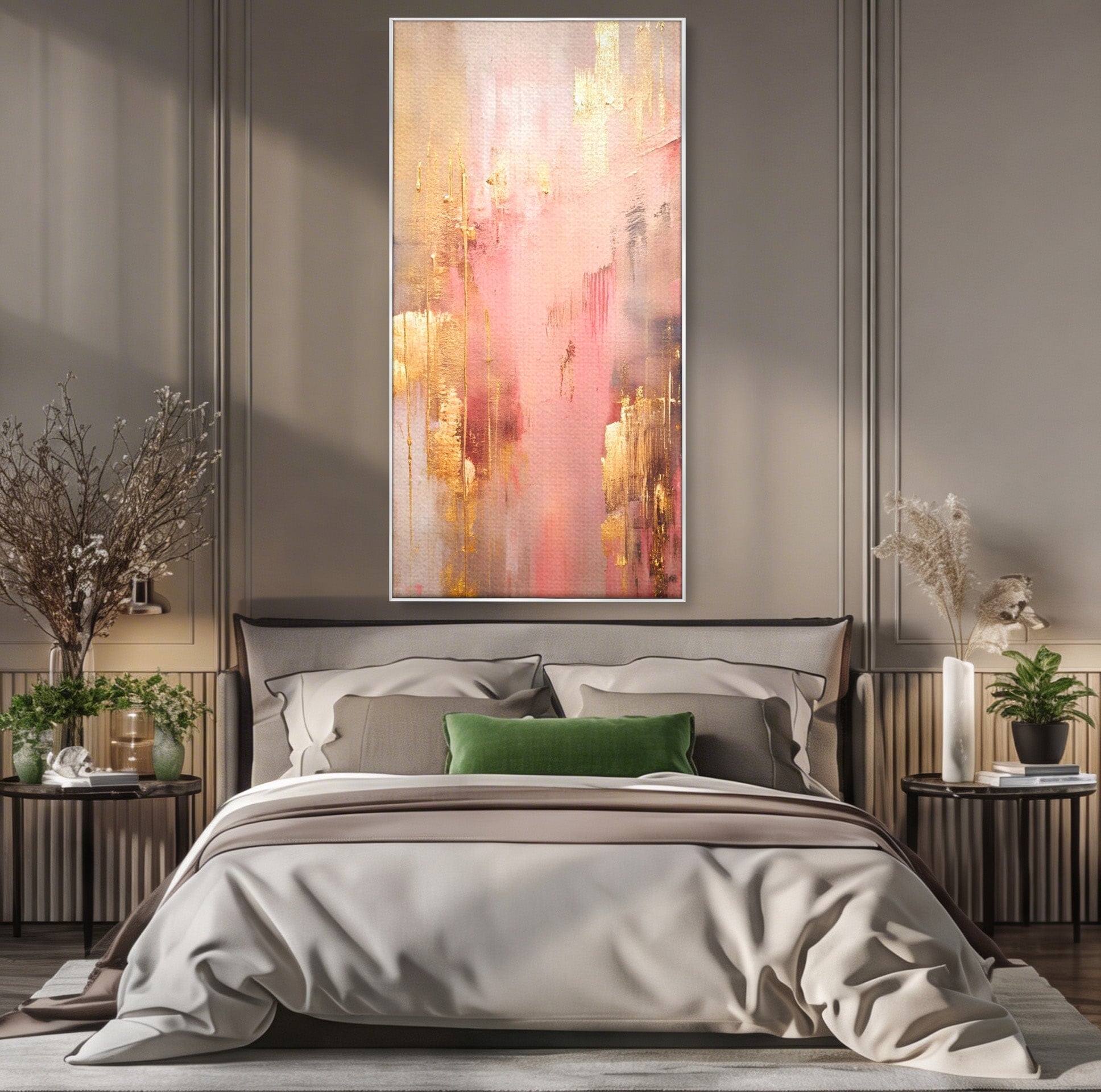 Tablou Canvas Premium LuxCanva® PI1375, Rasarit Roz Auriu, Abstract, Arta Contemporana, Lux, Modern, Culori Vibrante, Living, Dormitor, Salon