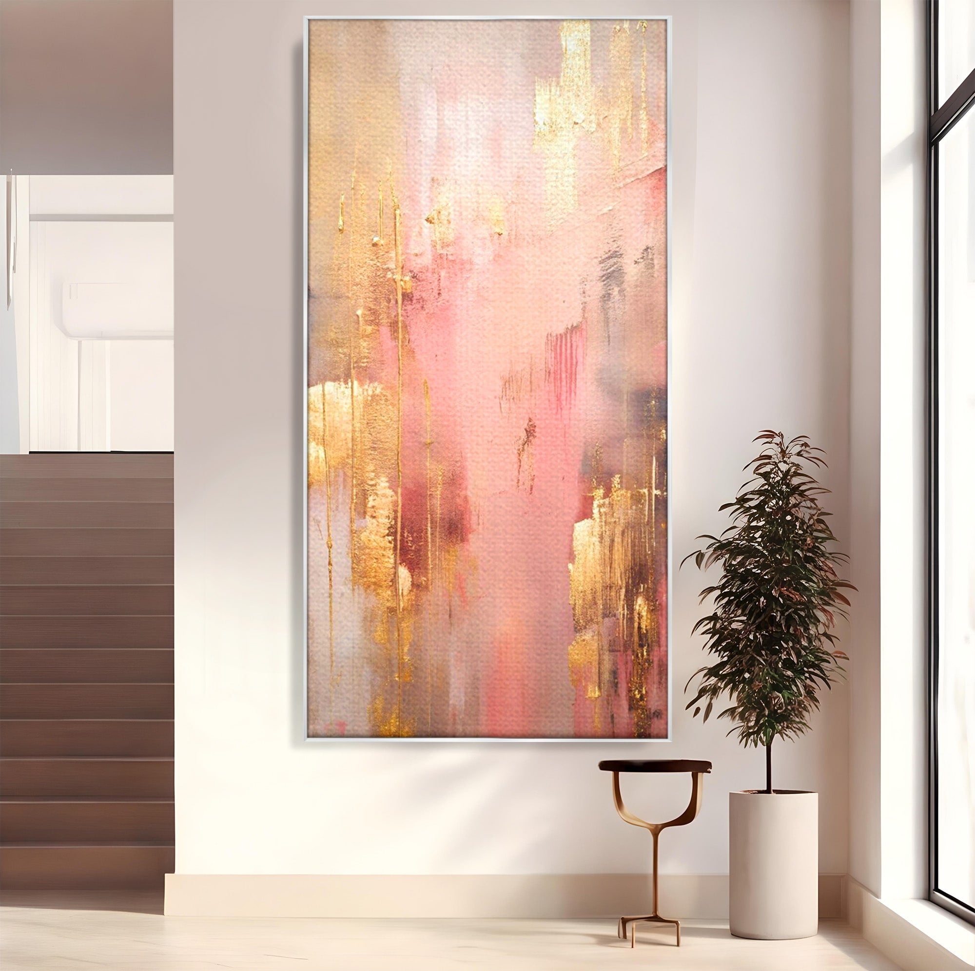 Tablou Canvas Premium LuxCanva® PI1375, Rasarit Roz Auriu, Abstract, Arta Contemporana, Lux, Modern, Culori Vibrante, Living, Dormitor, Salon