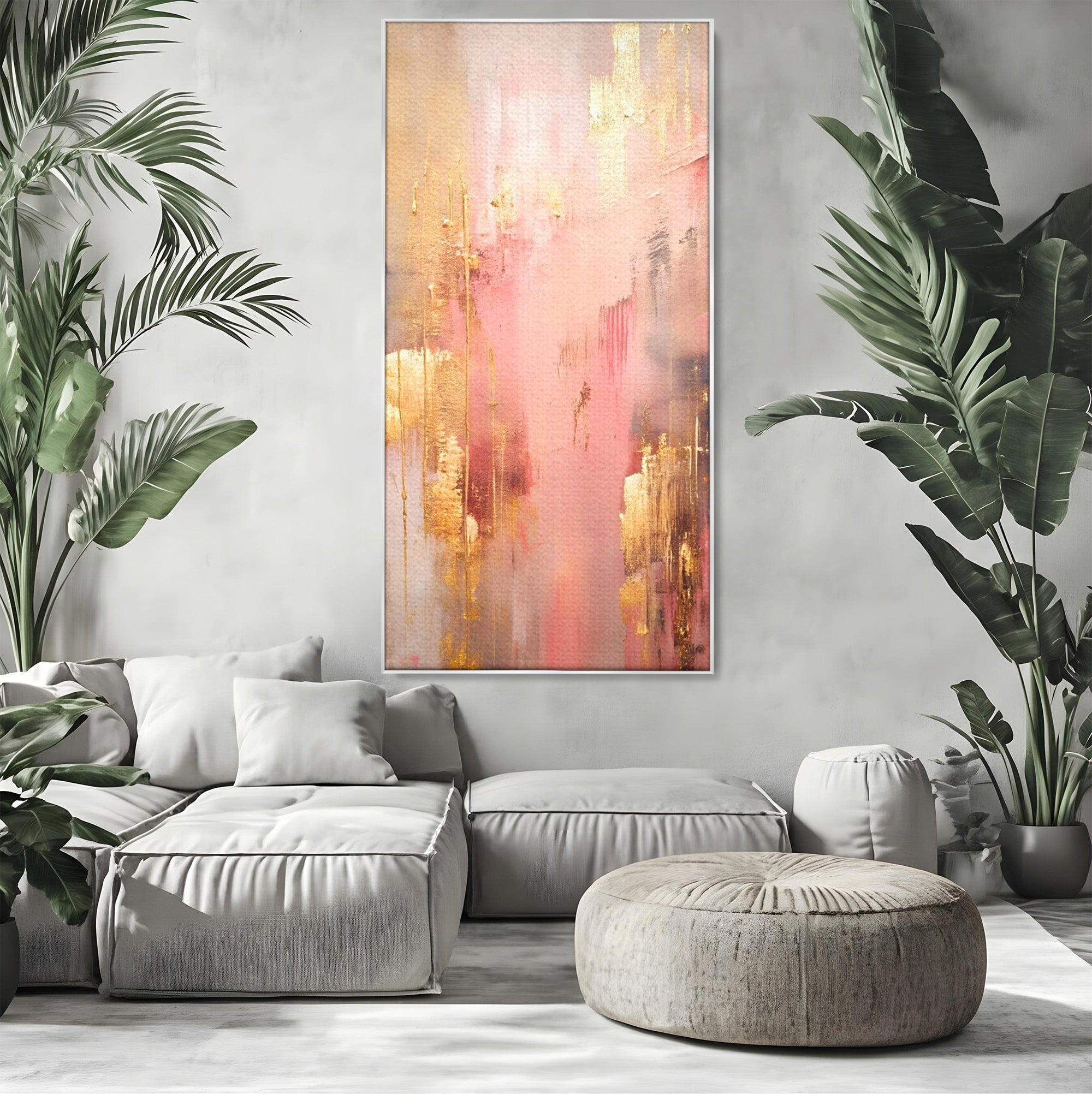 Tablou Canvas Premium LuxCanva® PI1375, Rasarit Roz Auriu, Abstract, Arta Contemporana, Lux, Modern, Culori Vibrante, Living, Dormitor, Salon