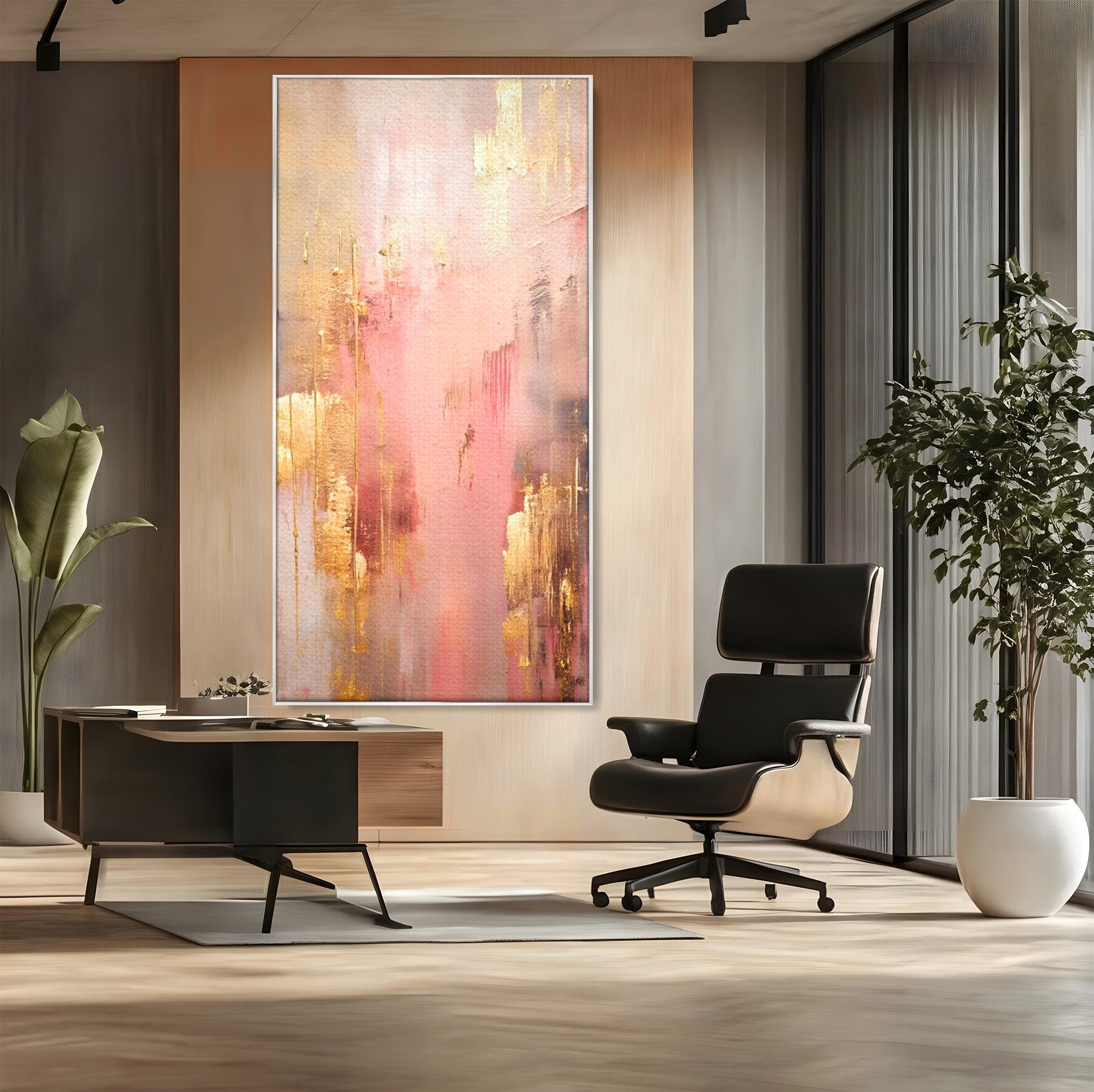 Tablou Canvas Premium LuxCanva® PI1375, Rasarit Roz Auriu, Abstract, Arta Contemporana, Lux, Modern, Culori Vibrante, Living, Dormitor, Salon
