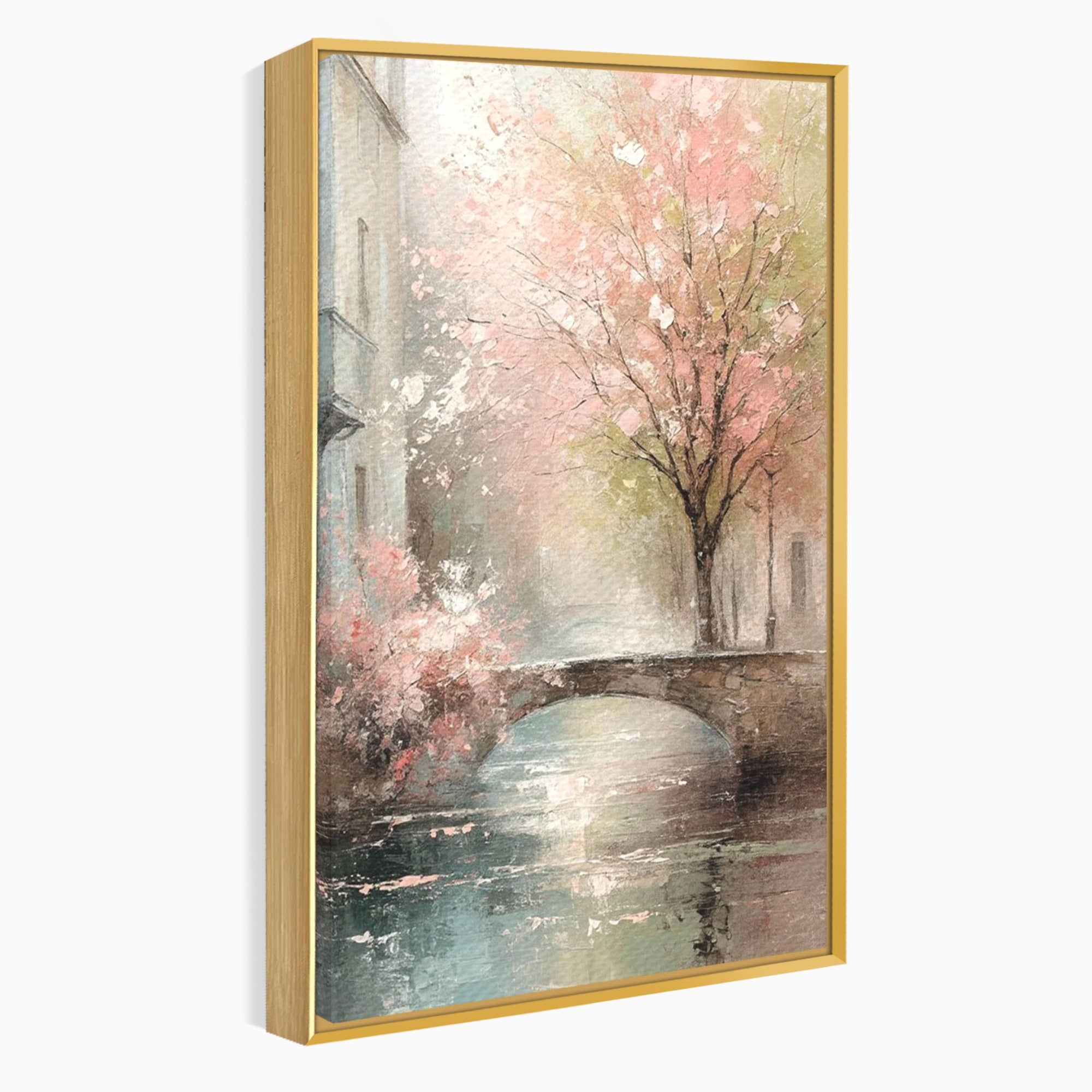 Tablou Canvas Premium LuxCanva® PI1376, Podul Primaverii, Fascinatie, Primavara, Copac Inflorit, Peisaj, Romantic, Culori Vibrante, Living, Dormitor