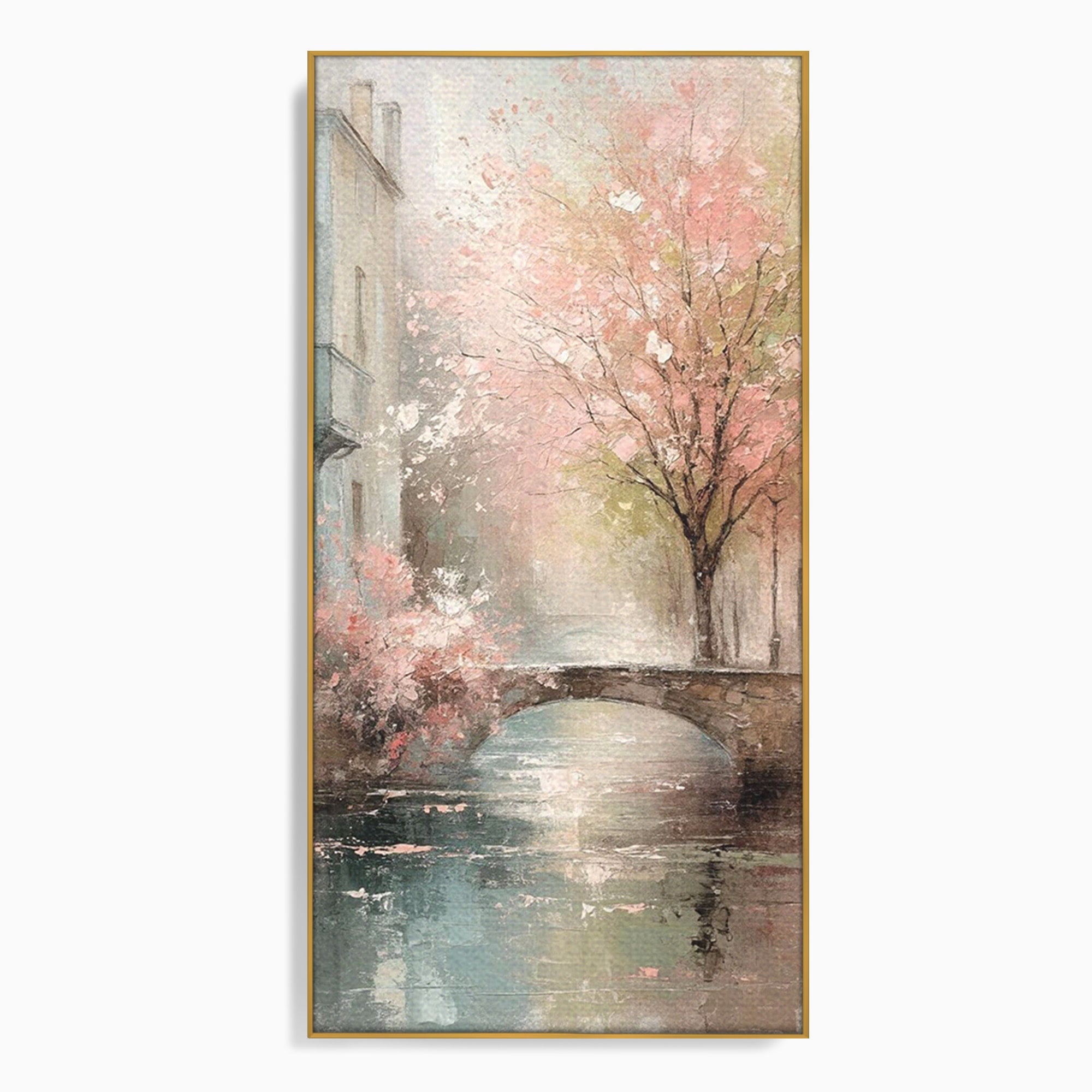 Tablou Canvas Premium LuxCanva® PI1376, Podul Primaverii, Fascinatie, Primavara, Copac Inflorit, Peisaj, Romantic, Culori Vibrante, Living, Dormitor