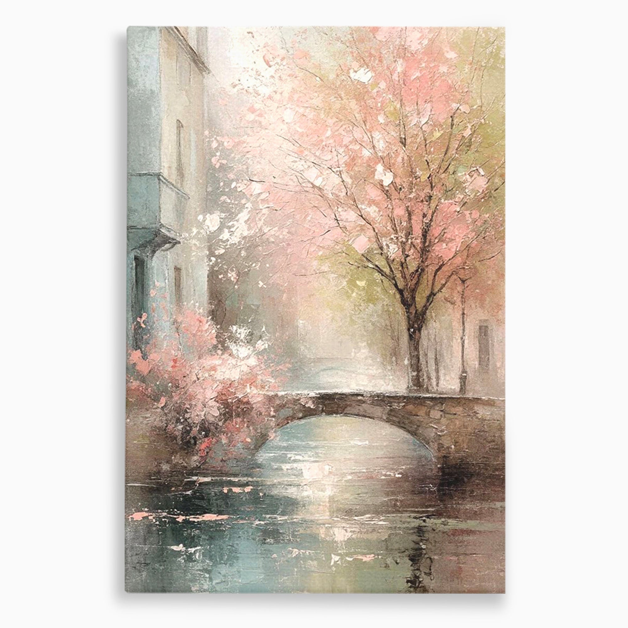Tablou Canvas Premium LuxCanva® PI1376, Podul Primaverii, Fascinatie, Primavara, Copac Inflorit, Peisaj, Romantic, Culori Vibrante, Living, Dormitor