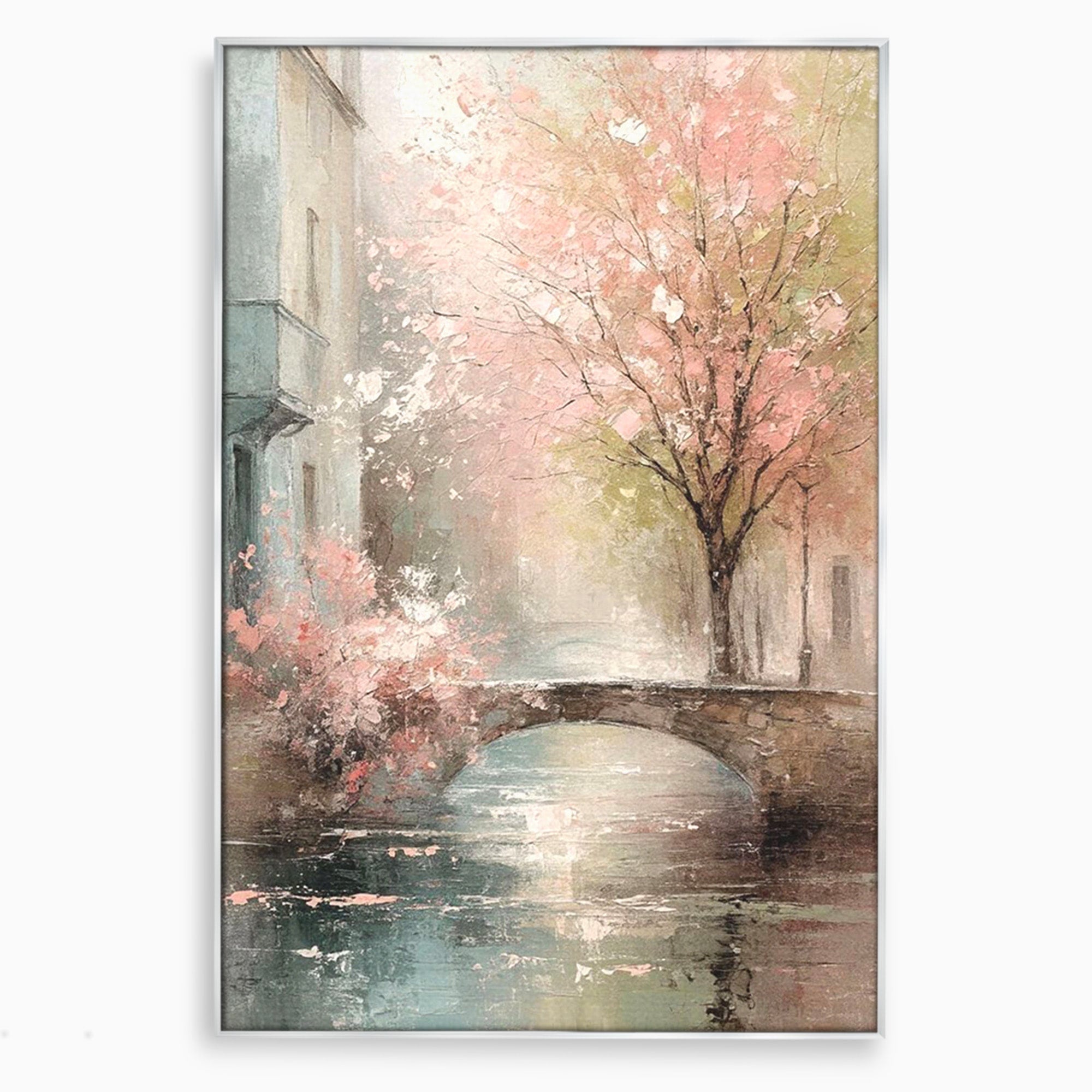Tablou Canvas Premium LuxCanva® PI1376, Podul Primaverii, Fascinatie, Primavara, Copac Inflorit, Peisaj, Romantic, Culori Vibrante, Living, Dormitor
