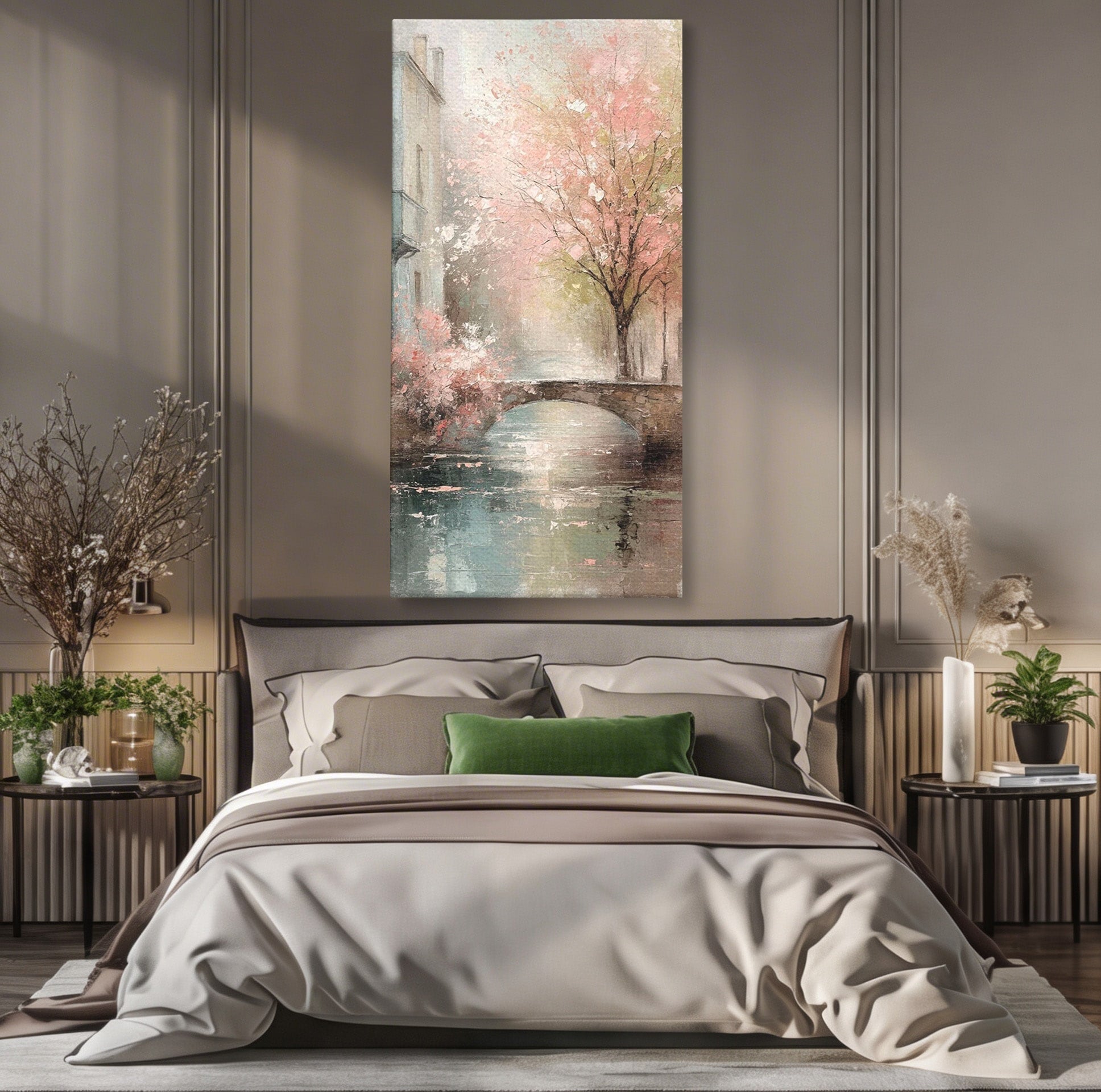 Tablou Canvas Premium LuxCanva® PI1376, Podul Primaverii, Fascinatie, Primavara, Copac Inflorit, Peisaj, Romantic, Culori Vibrante, Living, Dormitor