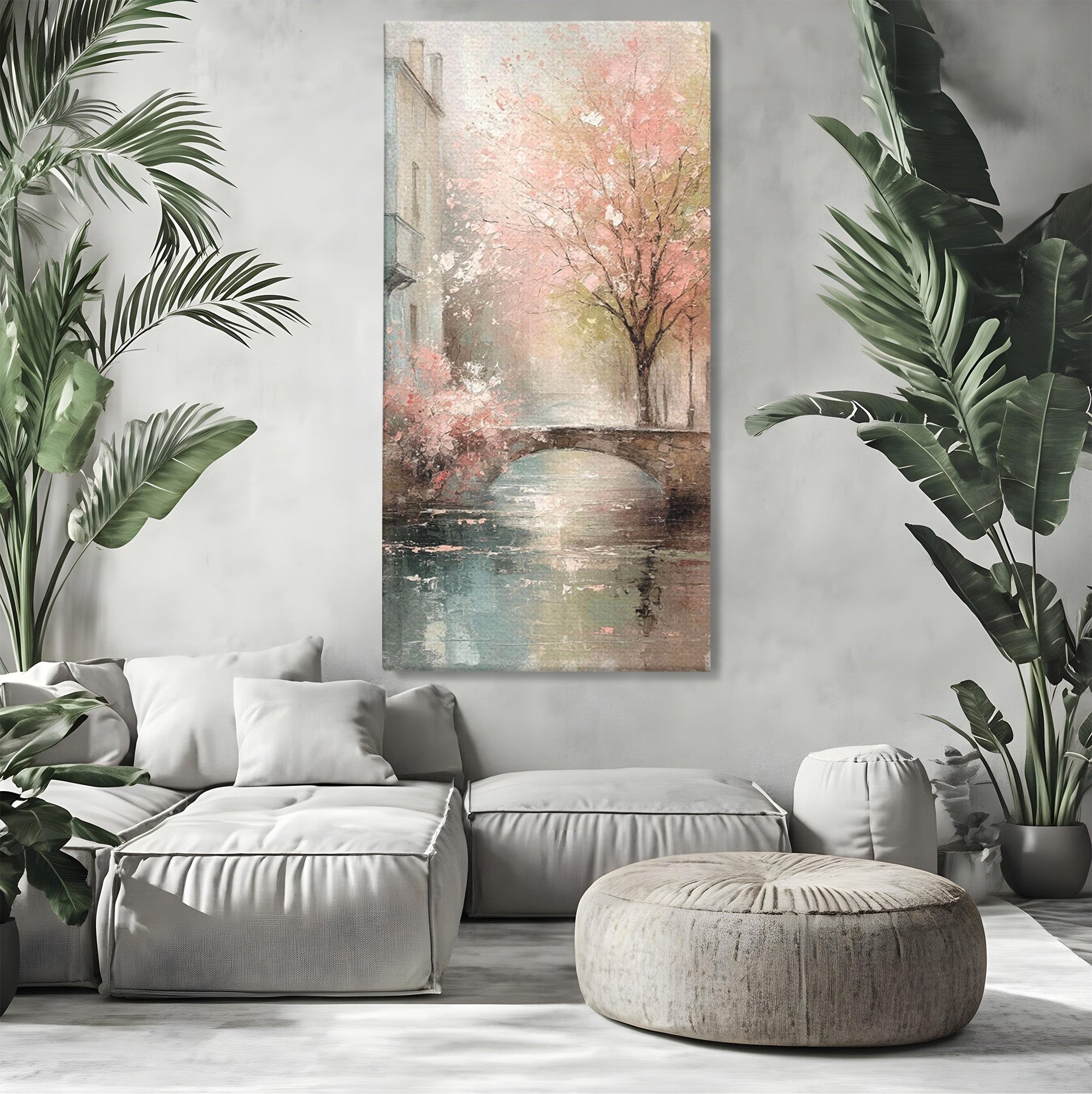 Tablou Canvas Premium LuxCanva® PI1376, Podul Primaverii, Fascinatie, Primavara, Copac Inflorit, Peisaj, Romantic, Culori Vibrante, Living, Dormitor