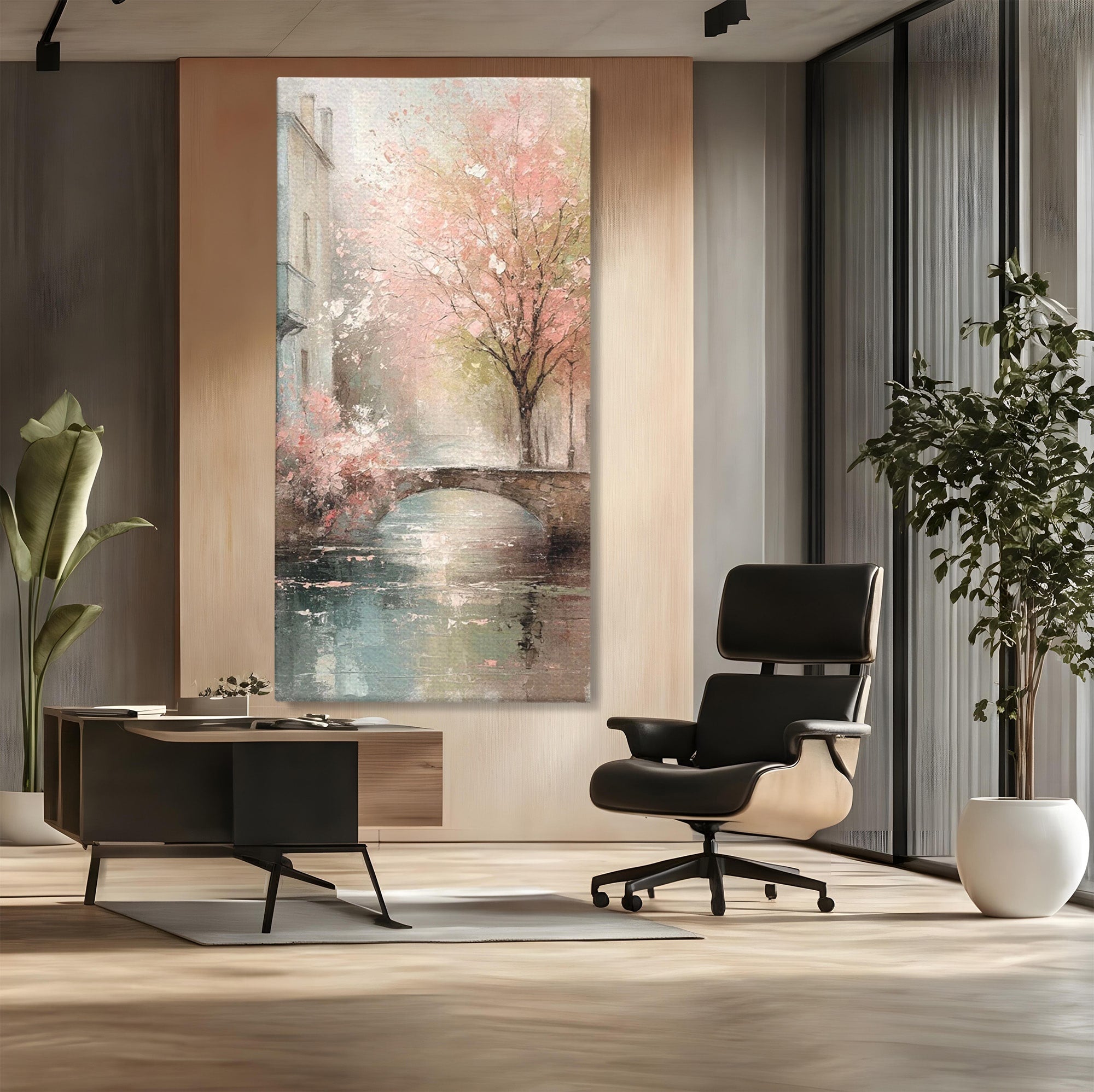Tablou Canvas Premium LuxCanva® PI1376, Podul Primaverii, Fascinatie, Primavara, Copac Inflorit, Peisaj, Romantic, Culori Vibrante, Living, Dormitor
