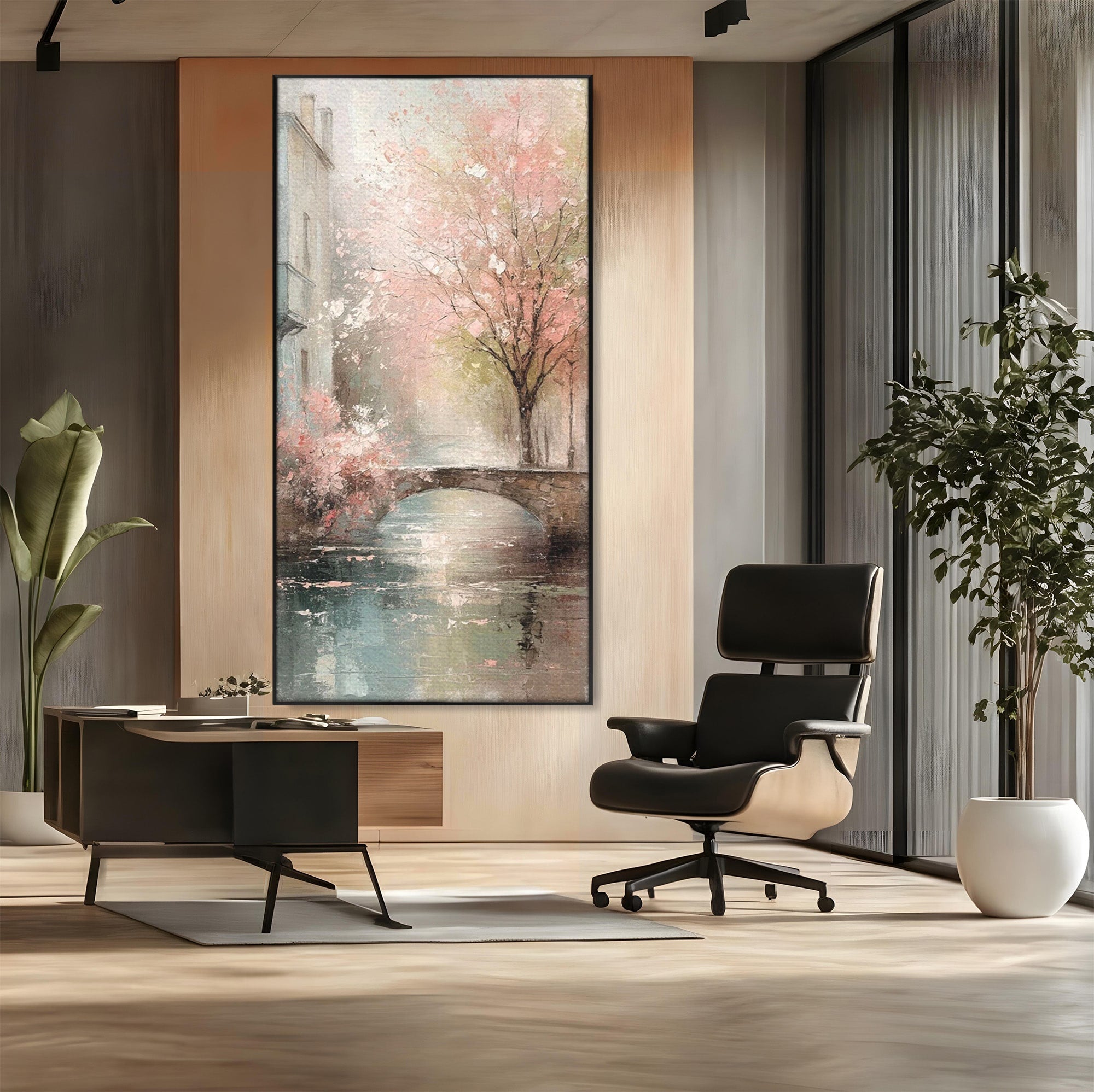Tablou Canvas Premium LuxCanva® PI1376, Podul Primaverii, Fascinatie, Primavara, Copac Inflorit, Peisaj, Romantic, Culori Vibrante, Living, Dormitor