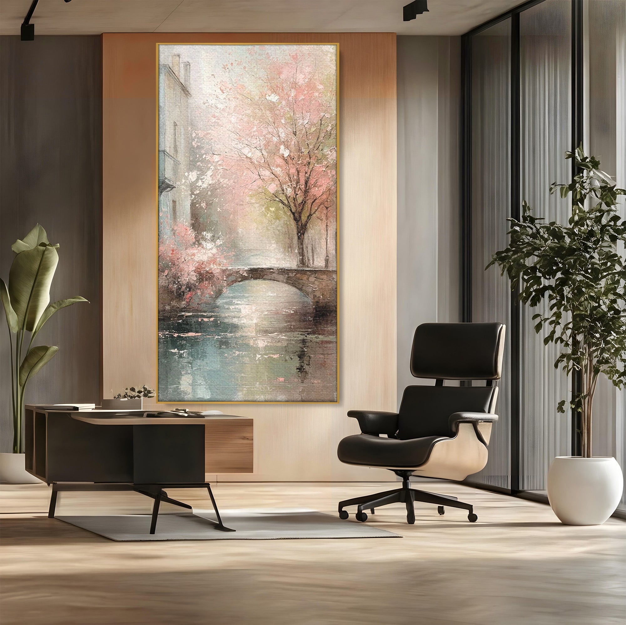 Tablou Canvas Premium LuxCanva® PI1376, Podul Primaverii, Fascinatie, Primavara, Copac Inflorit, Peisaj, Romantic, Culori Vibrante, Living, Dormitor