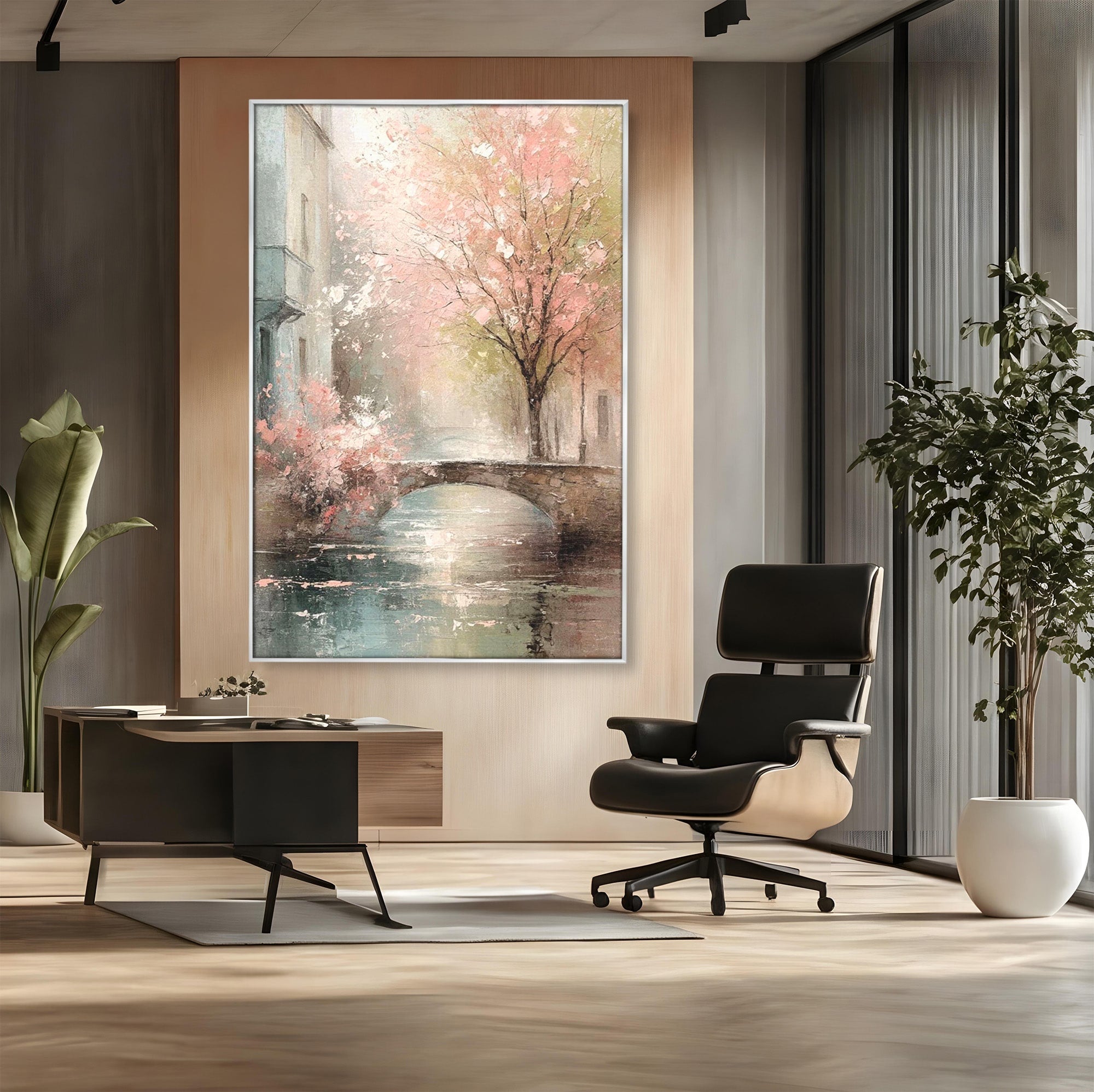 Tablou Canvas Premium LuxCanva® PI1376, Podul Primaverii, Fascinatie, Primavara, Copac Inflorit, Peisaj, Romantic, Culori Vibrante, Living, Dormitor