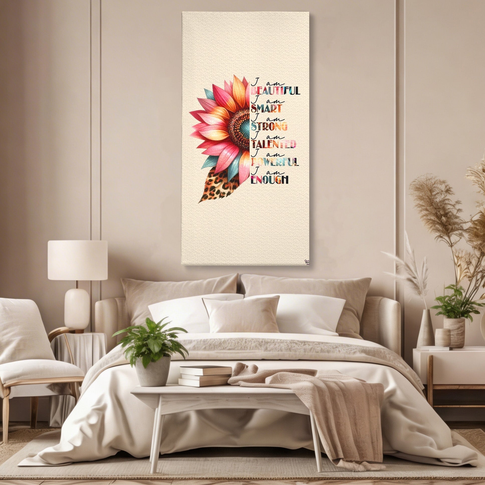 Tablou Canvas Premium LuxCanva® PI1377, Floarea Increderii in Sine, Floare, Motivational, Text, Culori Vibrante, Living, Dormitor, Salon