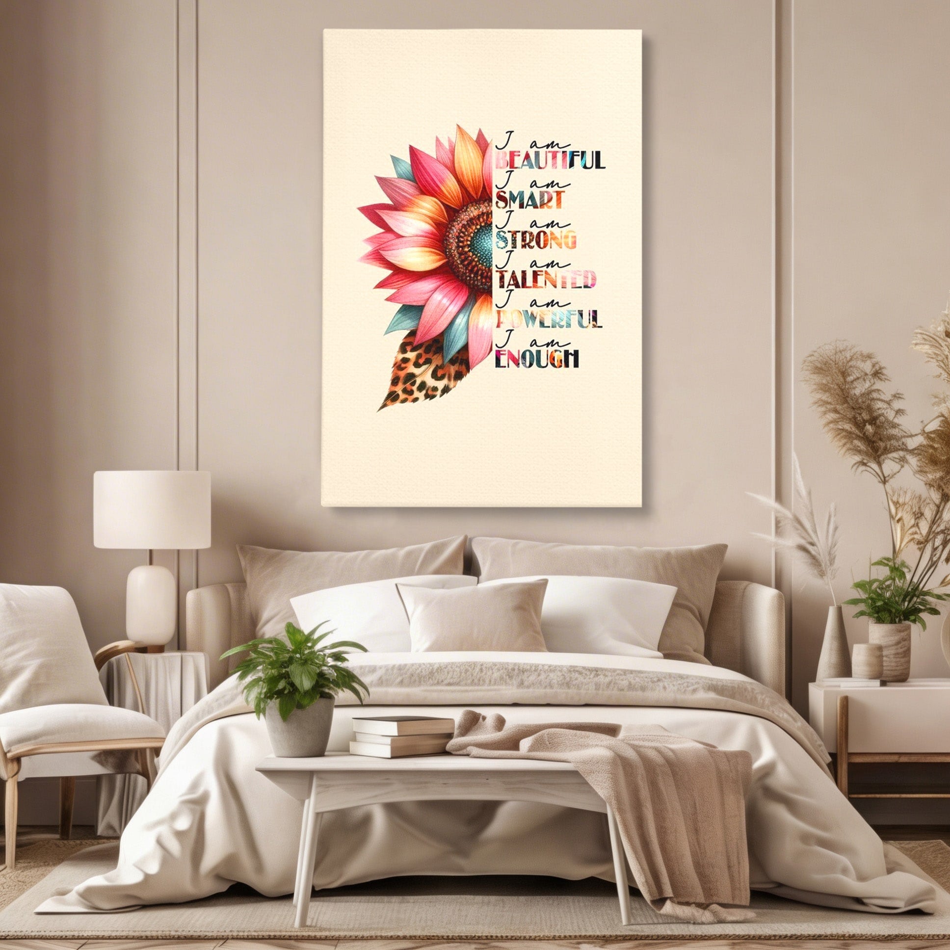 Tablou Canvas Premium LuxCanva® PI1377, Floarea Increderii in Sine, Floare, Motivational, Text, Culori Vibrante, Living, Dormitor, Salon