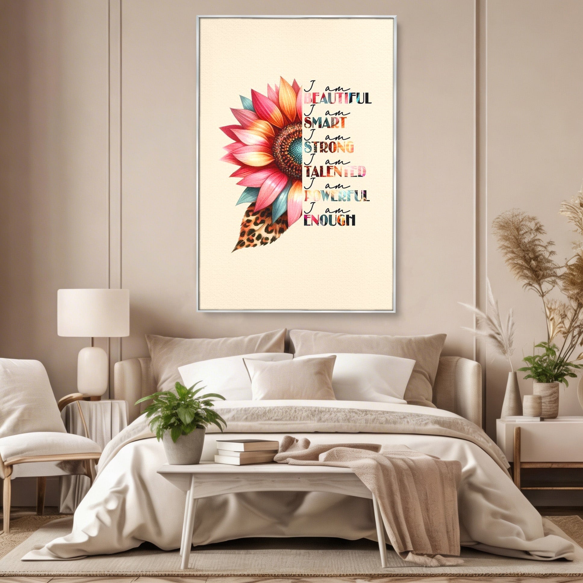 Tablou Canvas Premium LuxCanva® PI1377, Floarea Increderii in Sine, Floare, Motivational, Text, Culori Vibrante, Living, Dormitor, Salon