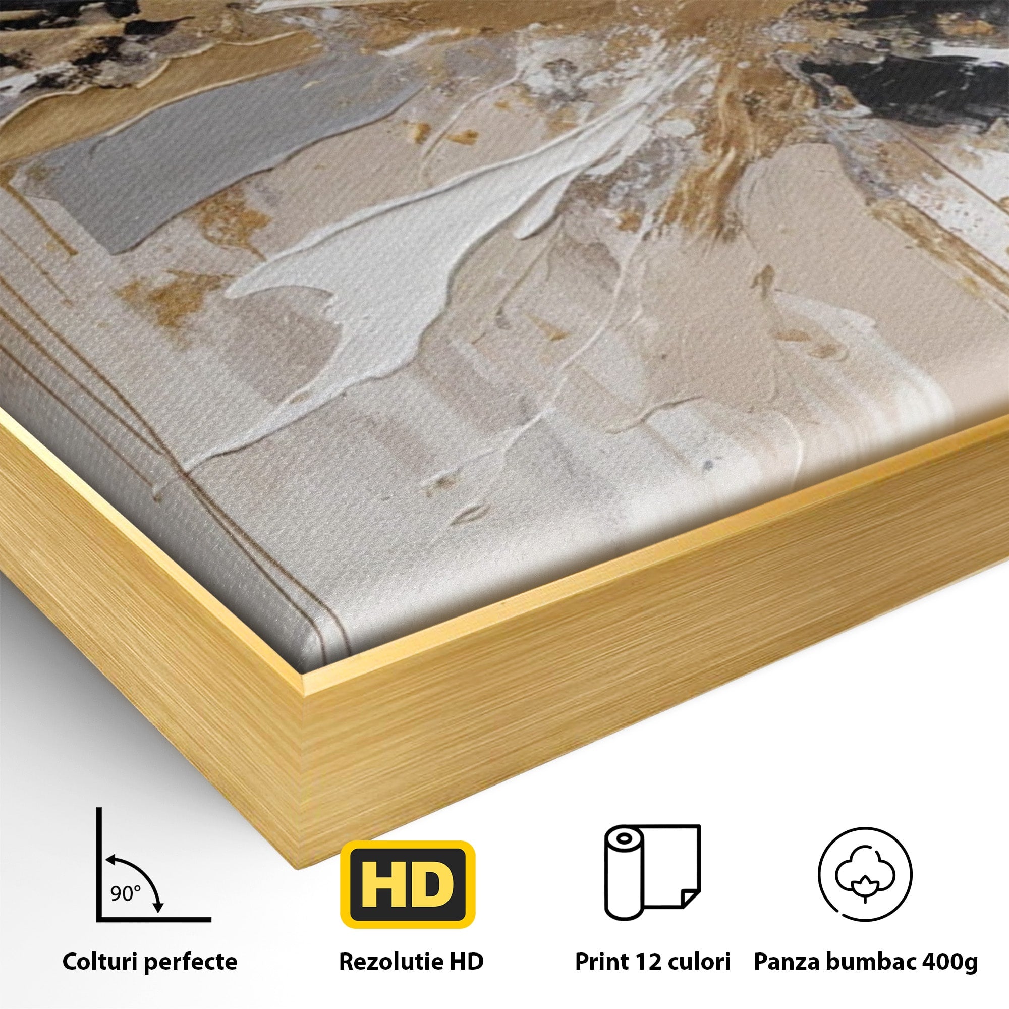 Tablou Canvas Premium LuxCanva® PI1378, Explozie Aurie Abstracta, Gri, Modern, Auriu, Culori Vibrante, Living, Dormitor, Salon