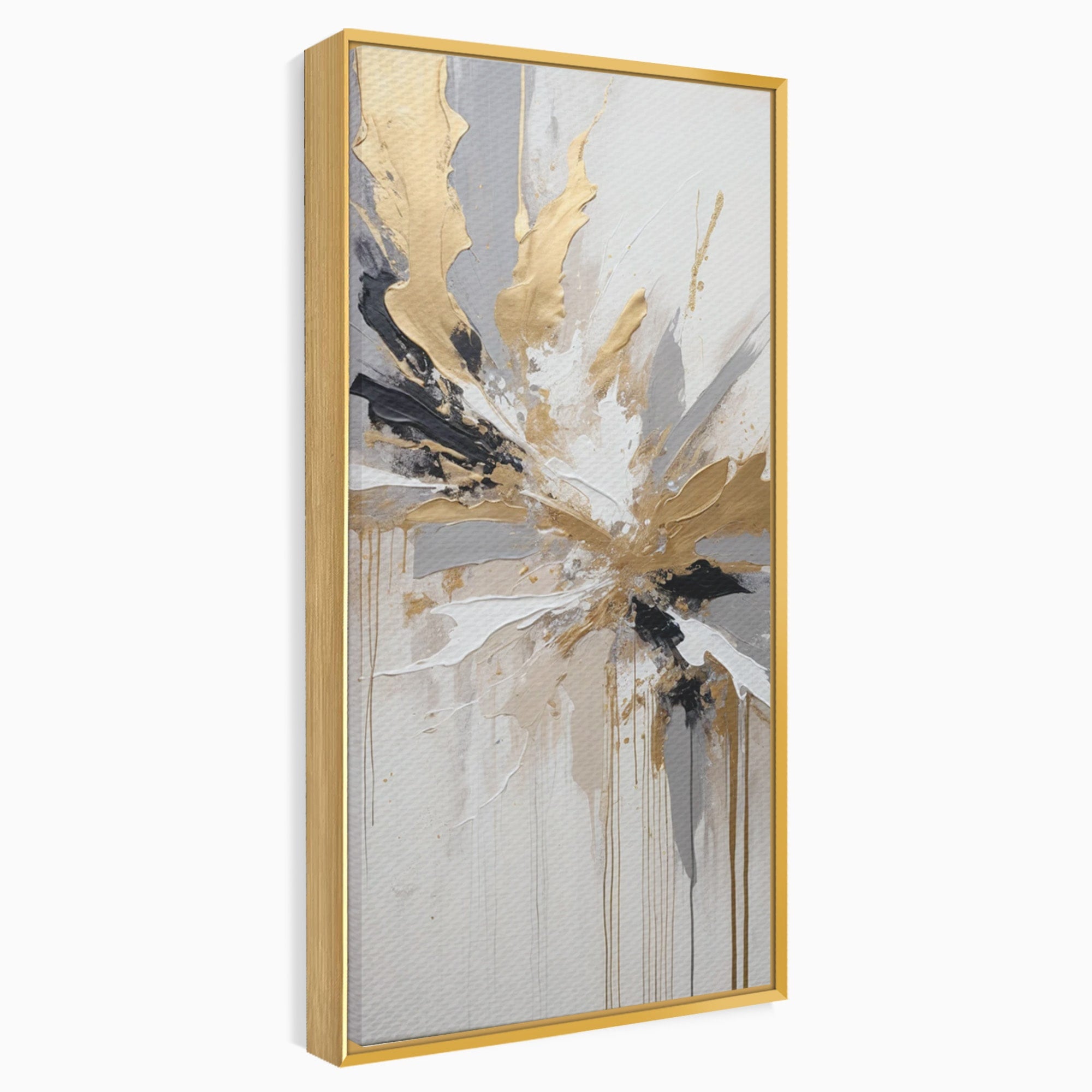 Tablou Canvas Premium LuxCanva® PI1378, Explozie Aurie Abstracta, Gri, Modern, Auriu, Culori Vibrante, Living, Dormitor, Salon