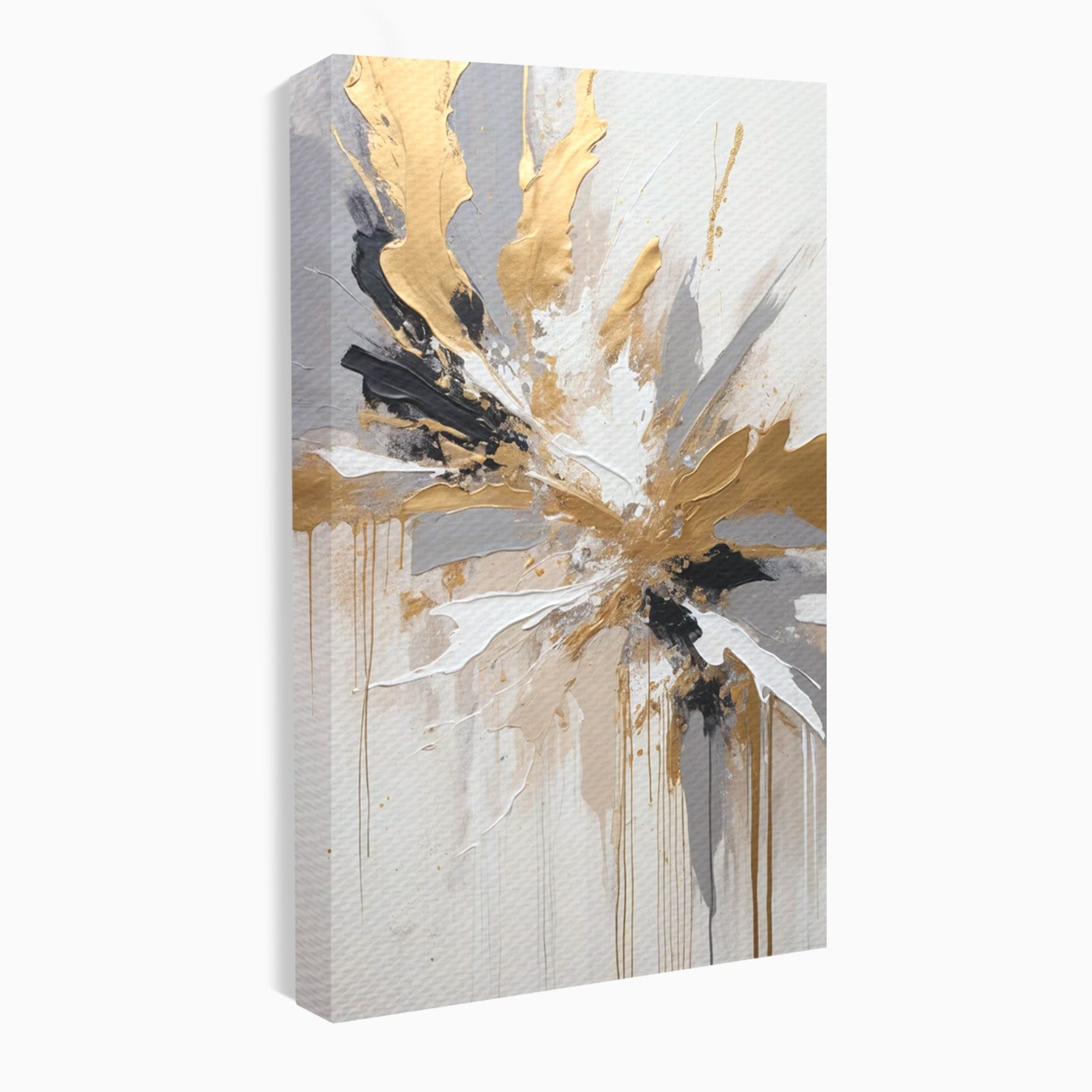 Tablou Canvas Premium LuxCanva® PI1378, Explozie Aurie Abstracta, Gri, Modern, Auriu, Culori Vibrante, Living, Dormitor, Salon