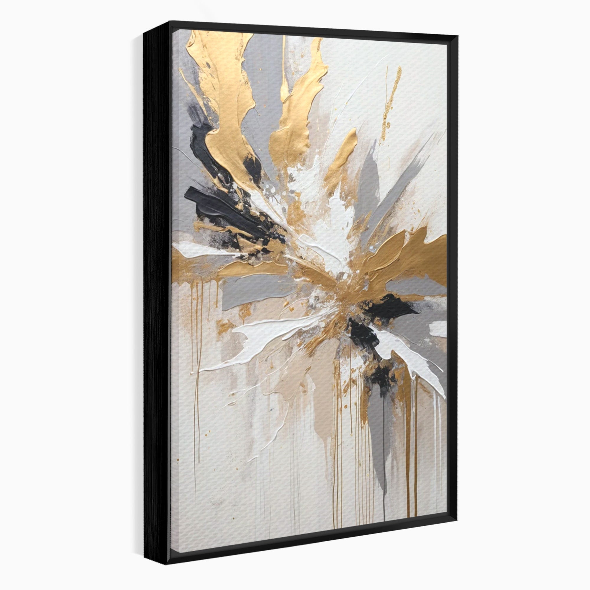 Tablou Canvas Premium LuxCanva® PI1378, Explozie Aurie Abstracta, Gri, Modern, Auriu, Culori Vibrante, Living, Dormitor, Salon