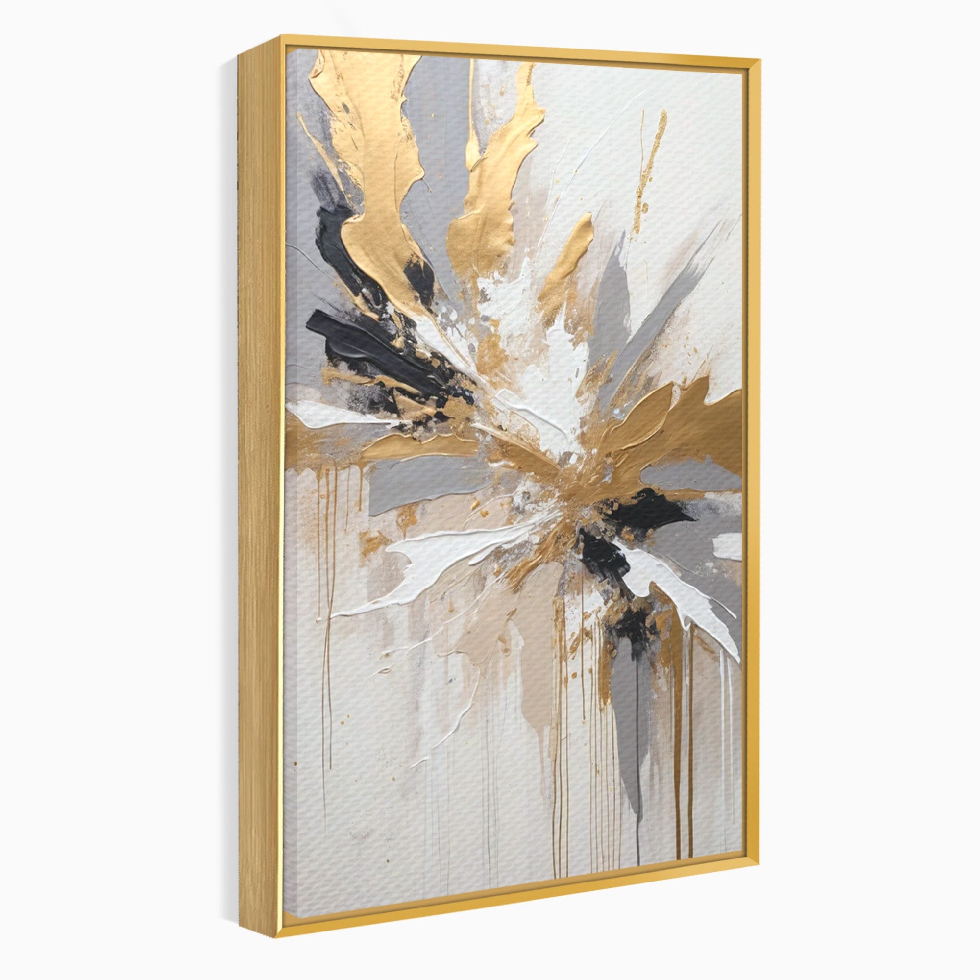 Tablou Canvas Premium LuxCanva® PI1378, Explozie Aurie Abstracta, Gri, Modern, Auriu, Culori Vibrante, Living, Dormitor, Salon