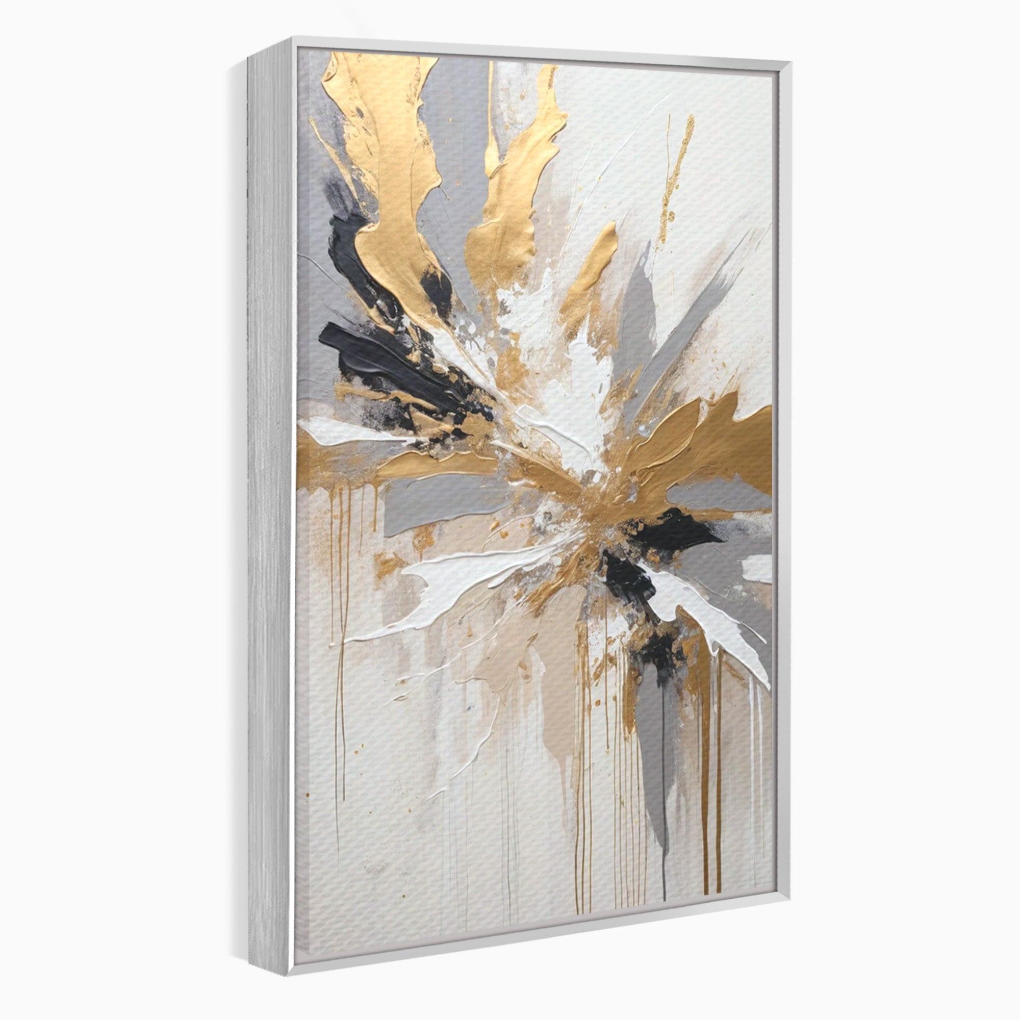 Tablou Canvas Premium LuxCanva® PI1378, Explozie Aurie Abstracta, Gri, Modern, Auriu, Culori Vibrante, Living, Dormitor, Salon