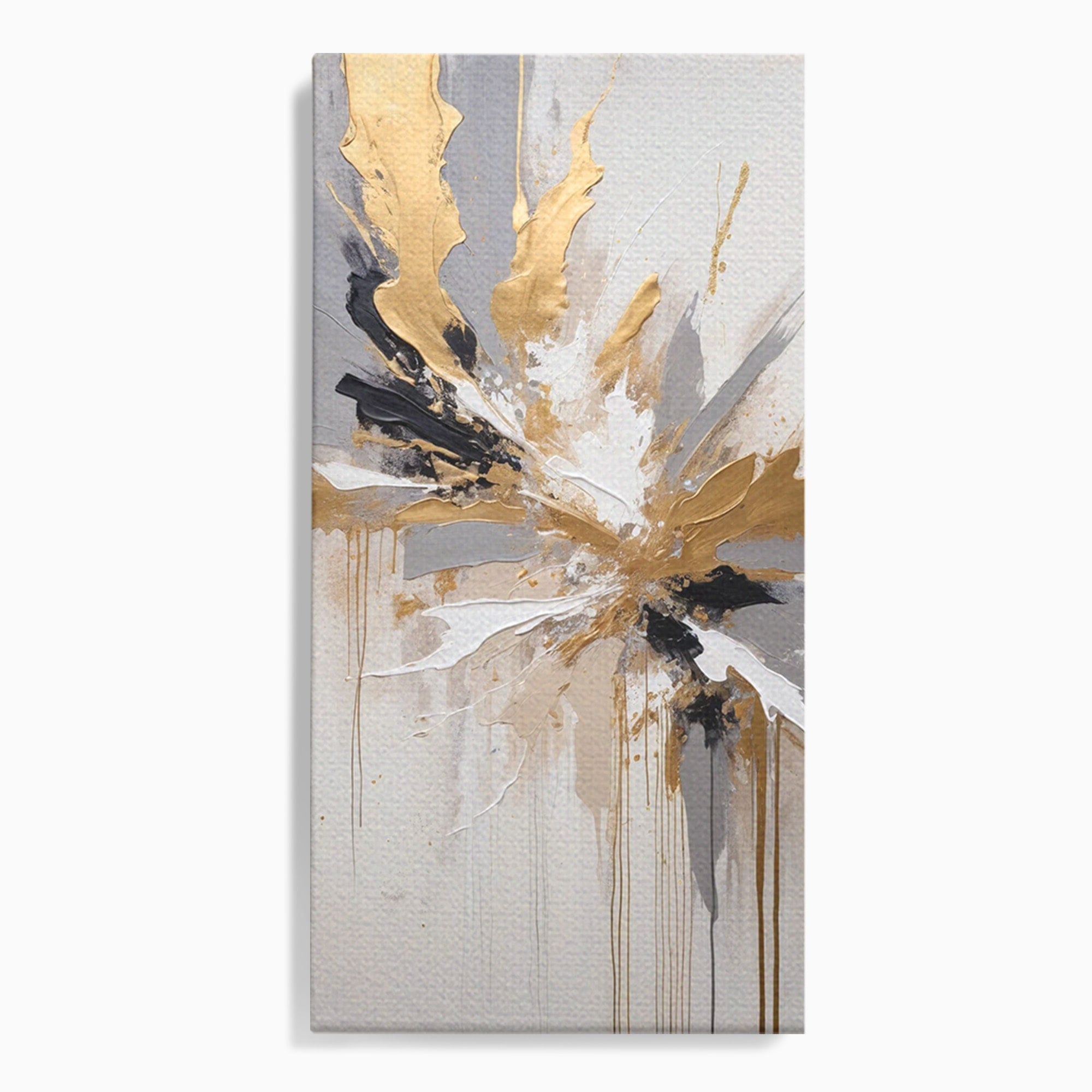 Tablou Canvas Premium LuxCanva® PI1378, Explozie Aurie Abstracta, Gri, Modern, Auriu, Culori Vibrante, Living, Dormitor, Salon