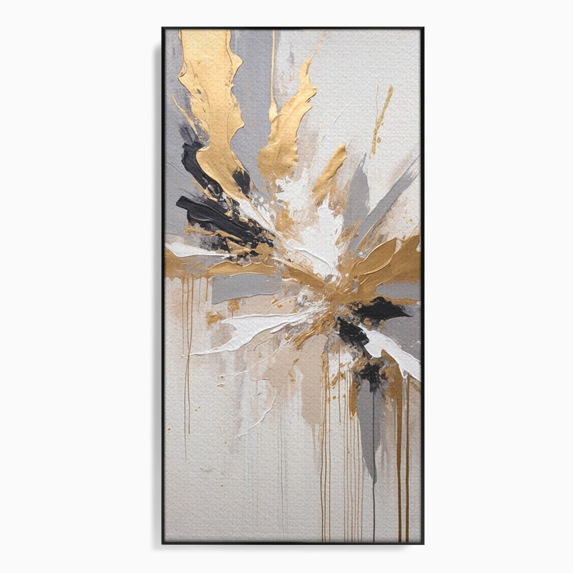 Tablou Canvas Premium LuxCanva® PI1378, Explozie Aurie Abstracta, Gri, Modern, Auriu, Culori Vibrante, Living, Dormitor, Salon