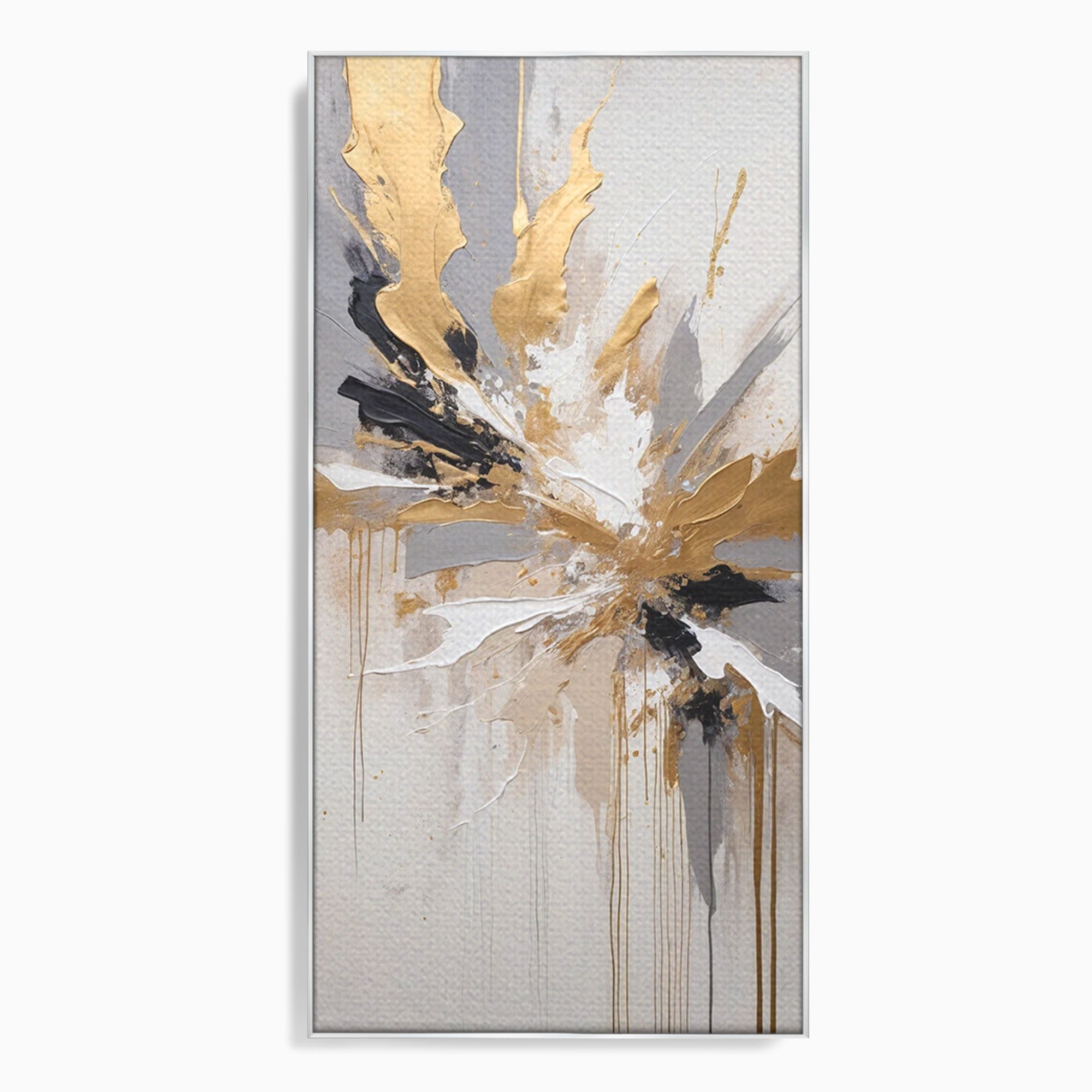 Tablou Canvas Premium LuxCanva® PI1378, Explozie Aurie Abstracta, Gri, Modern, Auriu, Culori Vibrante, Living, Dormitor, Salon