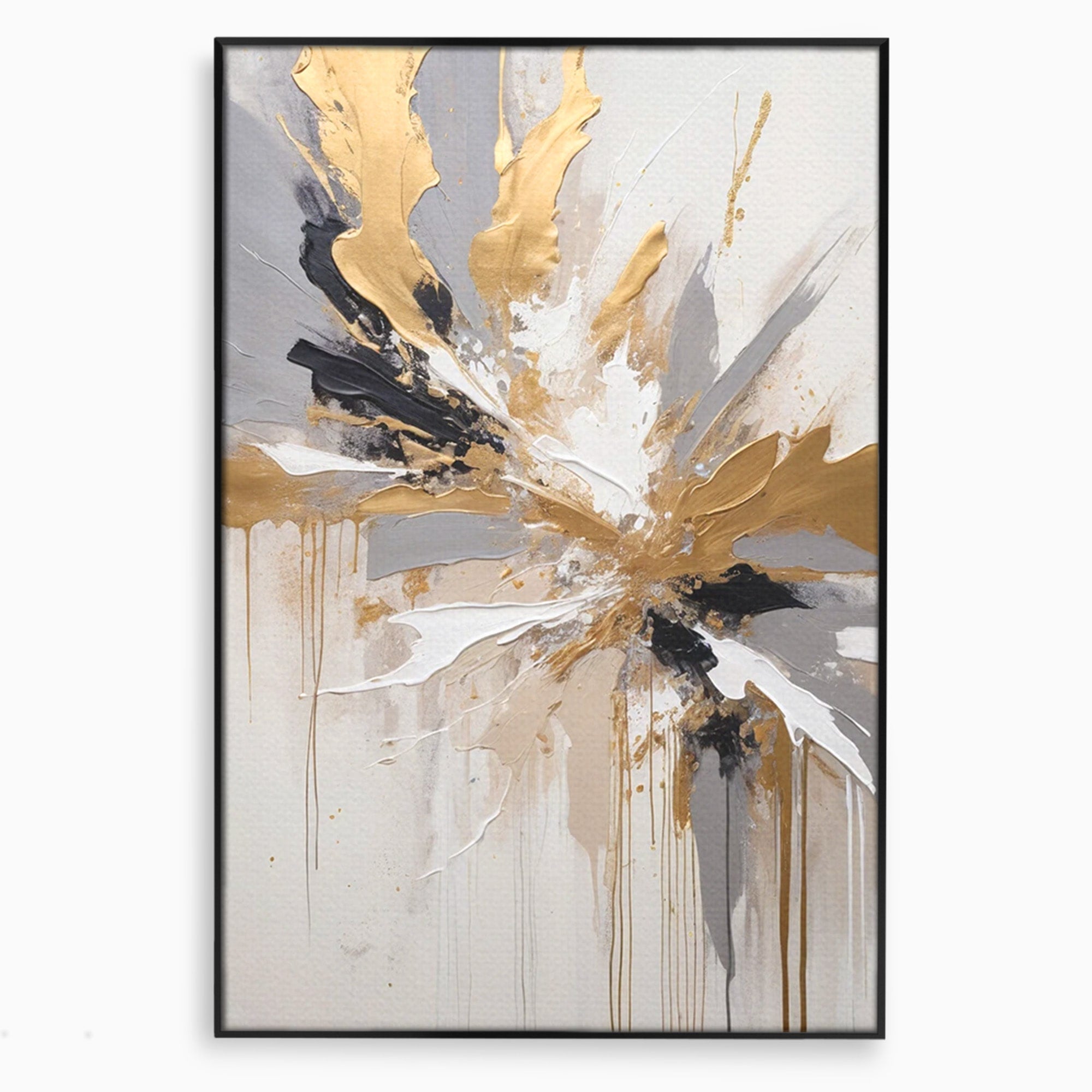 Tablou Canvas Premium LuxCanva® PI1378, Explozie Aurie Abstracta, Gri, Modern, Auriu, Culori Vibrante, Living, Dormitor, Salon