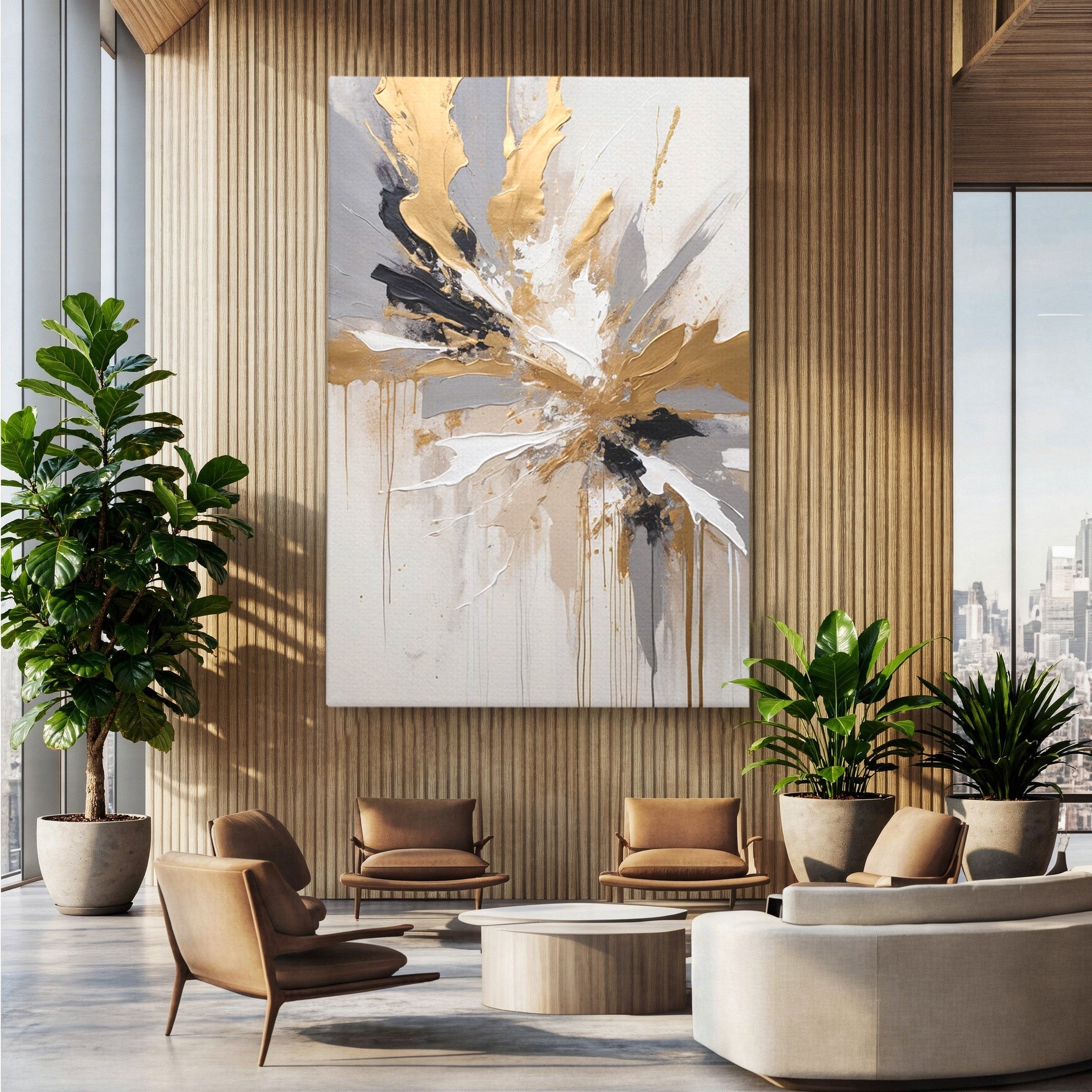 Tablou Canvas Premium LuxCanva® PI1378, Explozie Aurie Abstracta, Gri, Modern, Auriu, Culori Vibrante, Living, Dormitor, Salon