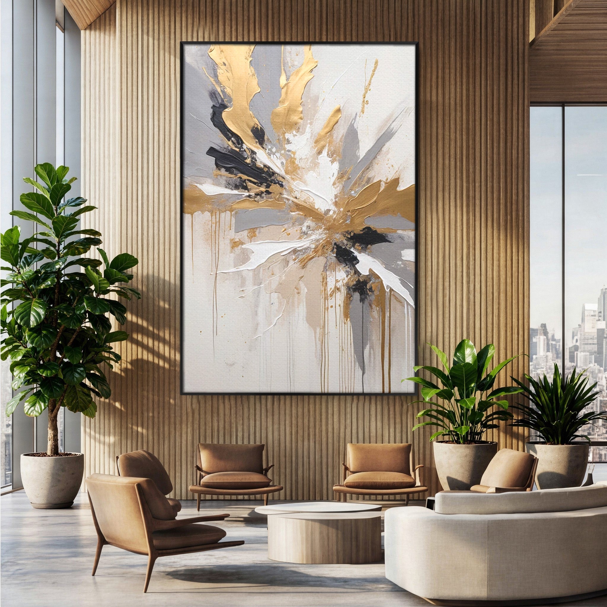 Tablou Canvas Premium LuxCanva® PI1378, Explozie Aurie Abstracta, Gri, Modern, Auriu, Culori Vibrante, Living, Dormitor, Salon