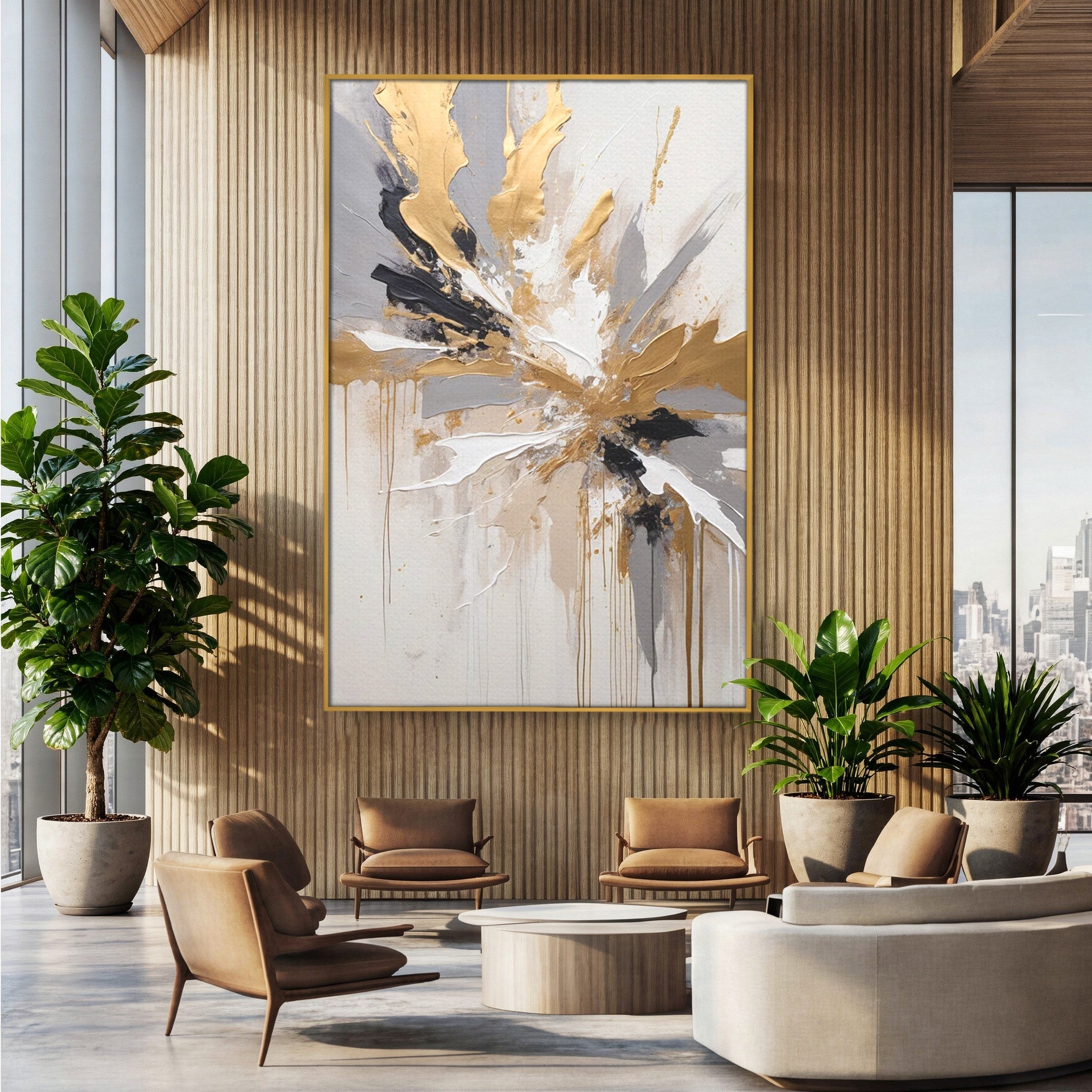 Tablou Canvas Premium LuxCanva® PI1378, Explozie Aurie Abstracta, Gri, Modern, Auriu, Culori Vibrante, Living, Dormitor, Salon